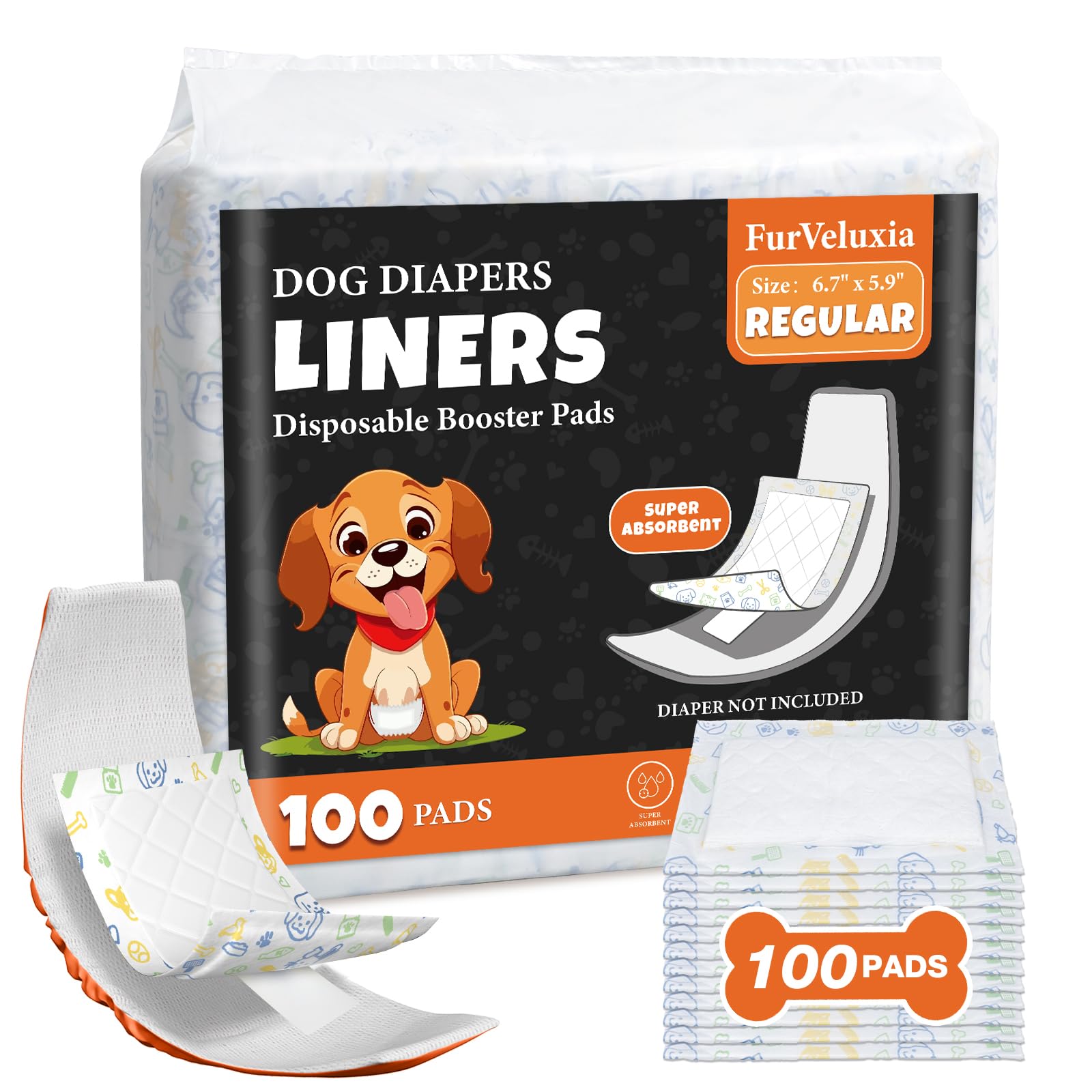 Furveluxia Dog Diaper Liners For Male And Female Dogs(160Ct), Super Absorbent Disposable Dog Diaper Booster Pads Inserts Fit Mos