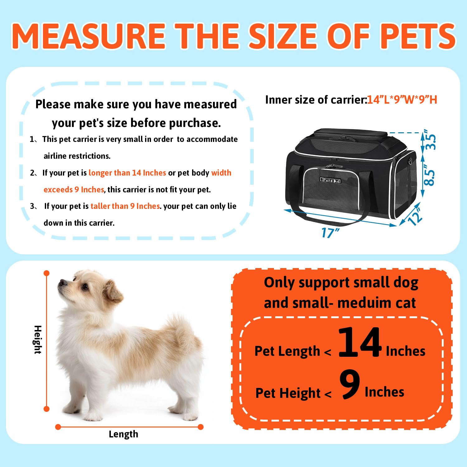 Petskd Top-Expandable Pet Carrier 17X12X8.5 Inches Jetblue Frontier Spirit Airline Approved, Soft-Sided Carrier For Small Cats And Dogs With Locking Safety Zippers And Anti-Scratch Mesh(Black)