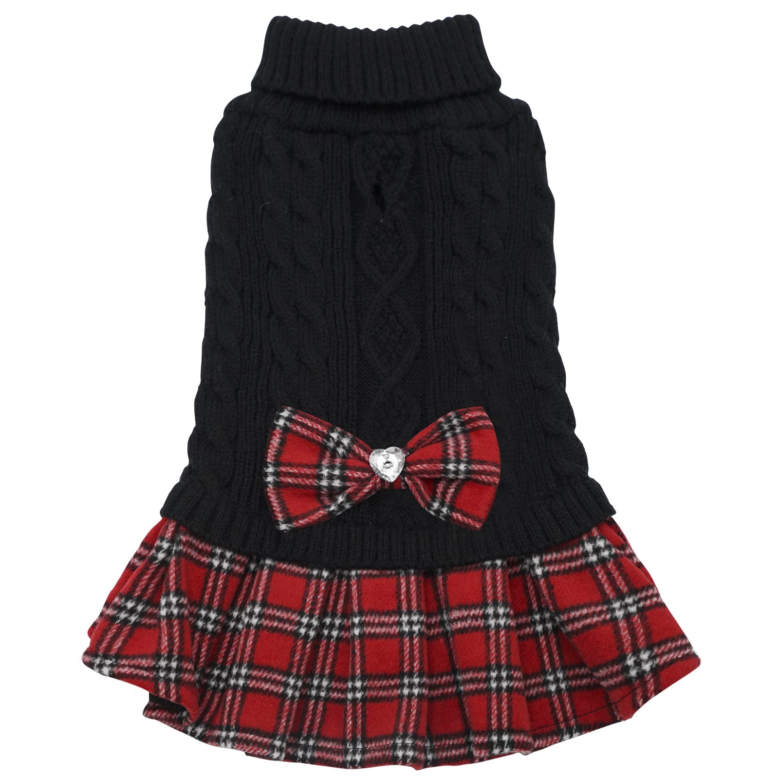 Kyeese Dog Sweater Dress Black For Small Medium Dogs With Bowtie Buffalo Check Turtleneck Dog Sweaters Warm Pet Sweater