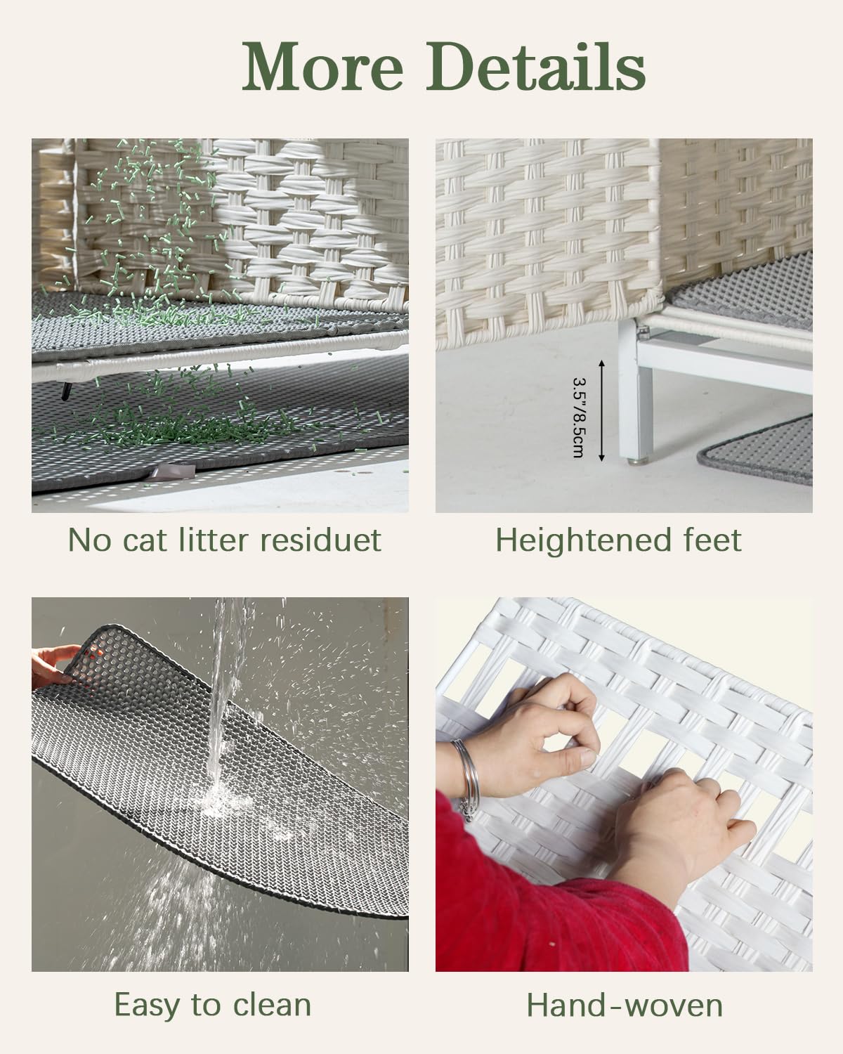 Setvson Cat Litter Box Enclosure Furniture - Hidden With Mat, 31.219.624.2 Inches Handwoven Rattan House End Table With Metal He