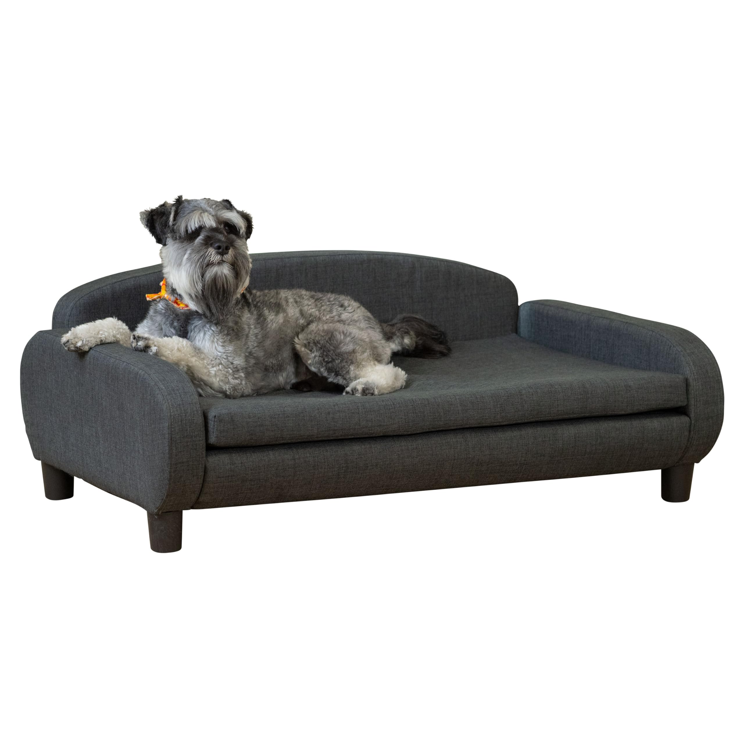 Paws & Purrs Modern Pet Sofa 41.5 Wide for Large Dog with Removable/Washable Mattress Cover, Dark Gray