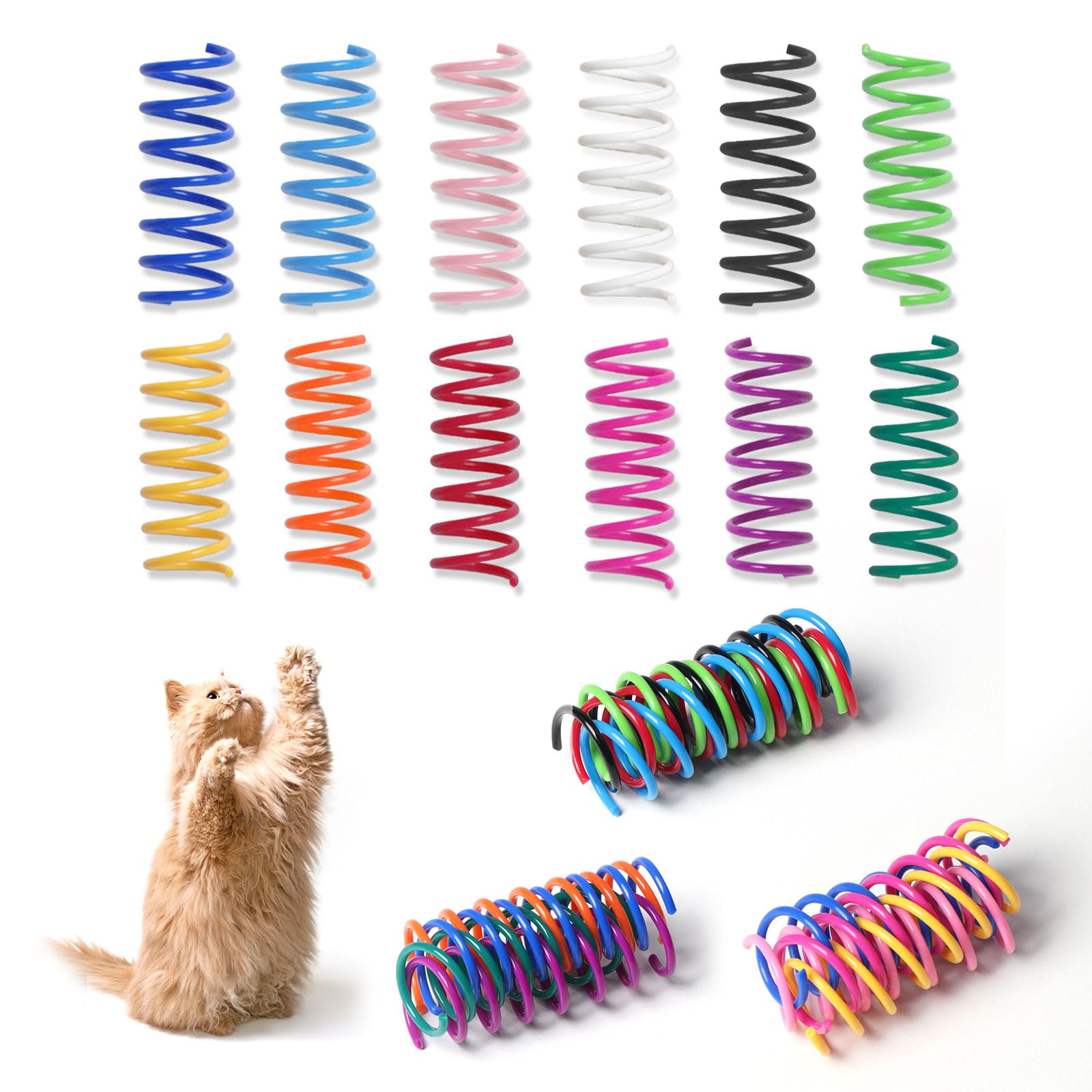 Kitys Fatch 12PCS 12Colors Cat Spring Toys for Indoor Cats, Interactive Coil Springs for Self Play, Durable Heavy Plastic Cat Sp