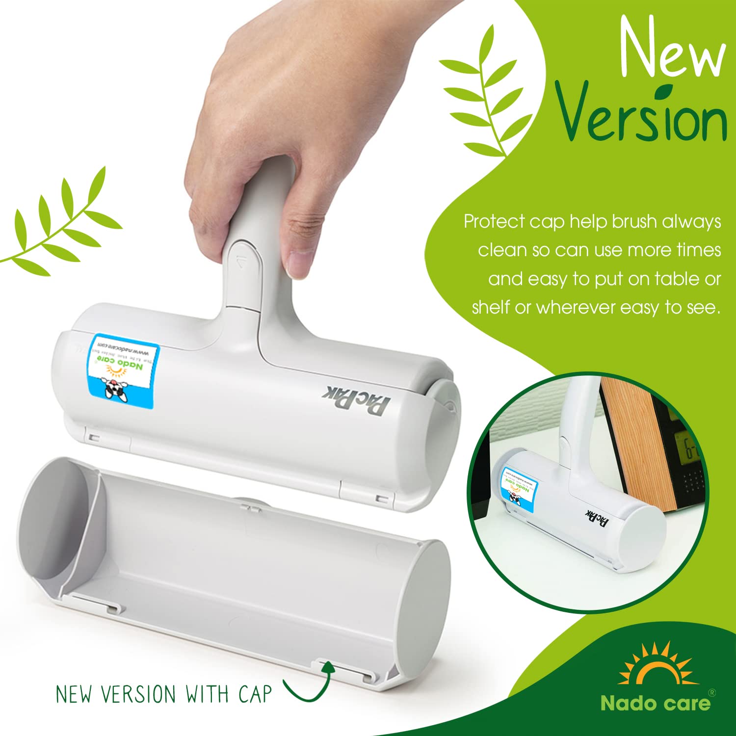 Nado Care Pet Hair Remover - Lint Roller - Self Cleaning Dog & Cat Fur Remover - Remove Dog, Cat Hair From Furniture, Carpets, Bedding, Clothing, Couch, Car Seat White