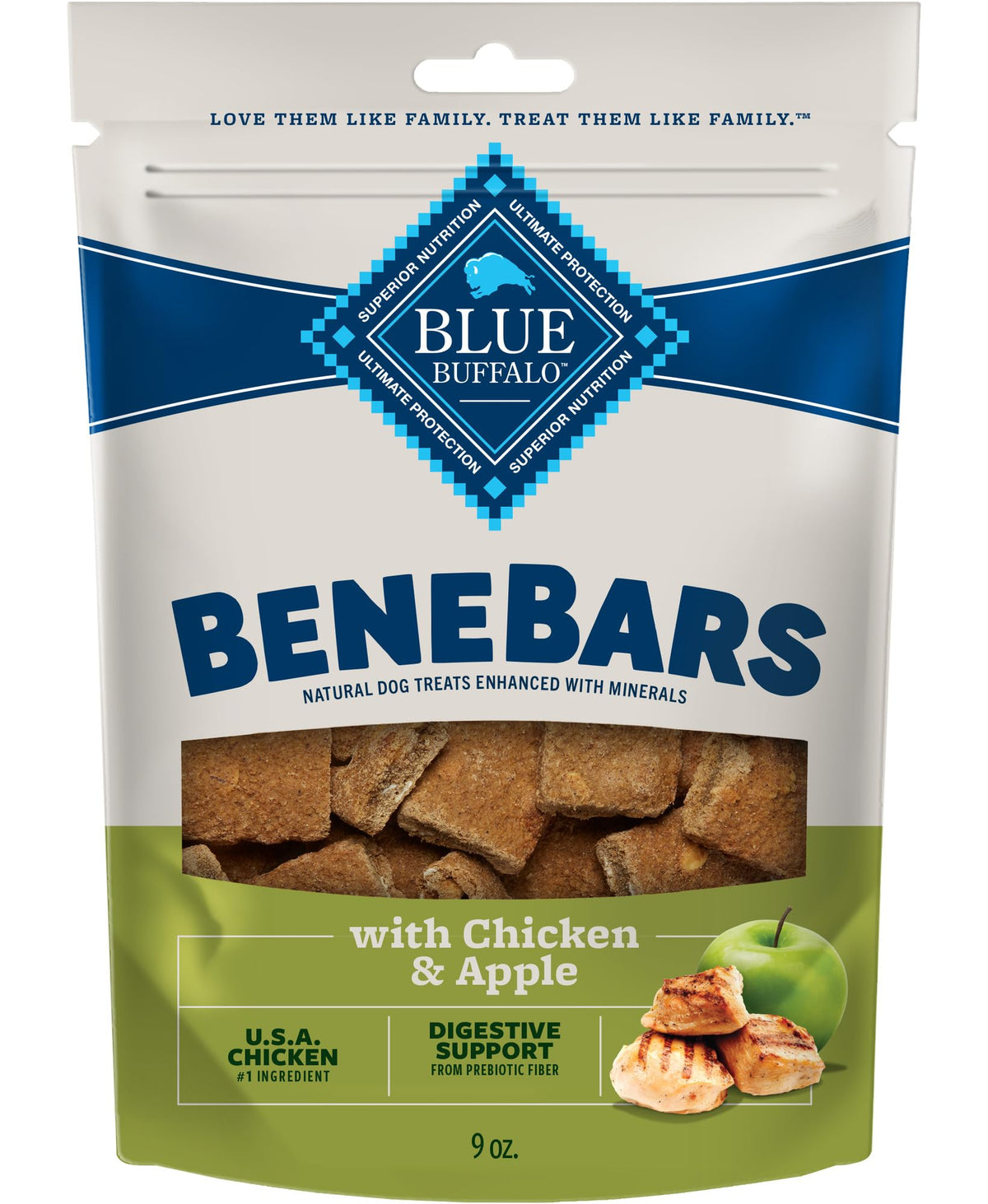 Blue Buffalo Benebars Digestive Support Dog Treats With Prebiotic Fiber, Made With Natural Ingredients, Usa Chicken & Apple, 9-O