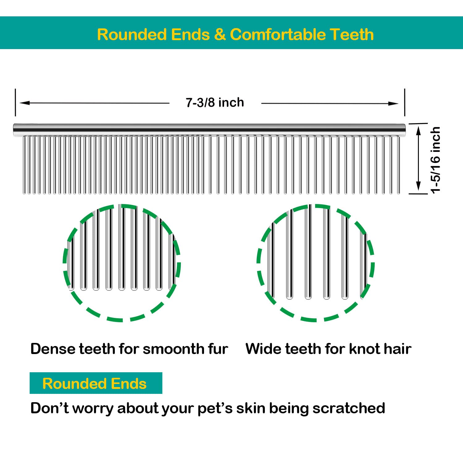 Elfirly 3 Pack Dog Combs For Grooming Matting, Metal Cat Comb With Round Ends, Stainless Steel Pet Grooming Comb For Removing Tangles And Knots For Long And Short Haired Dog (7.4 Inches)