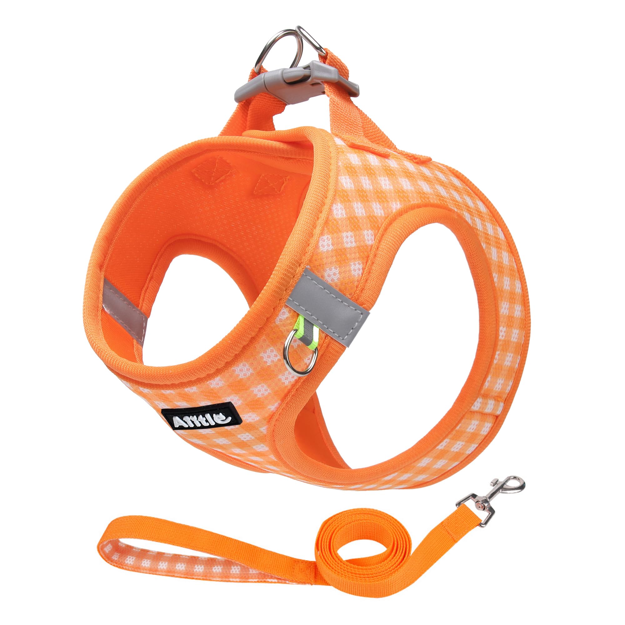 AIITLE Medium Dog Harness - Breathable Mesh with Plaid Design & Dual D-Rings - Secure Fit for Camping, Hiking & Daily Adventures