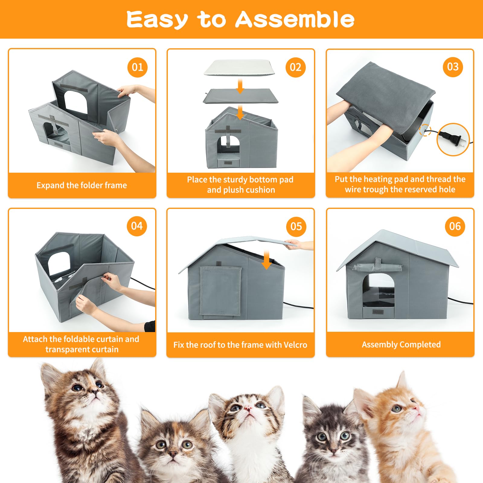 Weatherproof Heated Cat Houses, Insulated and Waterproof Feral Cat Shelter, Extra-Wide Kitty House with Heating Pad for Winter,