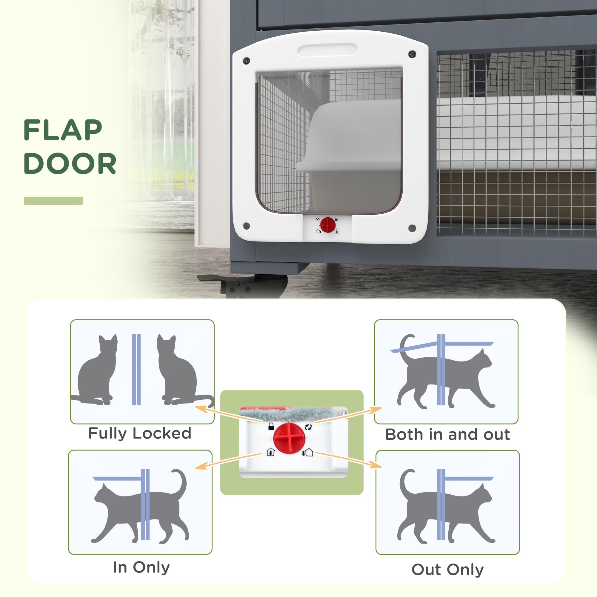 Pawhut Indoor Wooden Catio, Cat House Cat Enclosure On Wheels With 3 Platforms, Hammock, Cat Flap Door & Openable Top, Luxury Ki