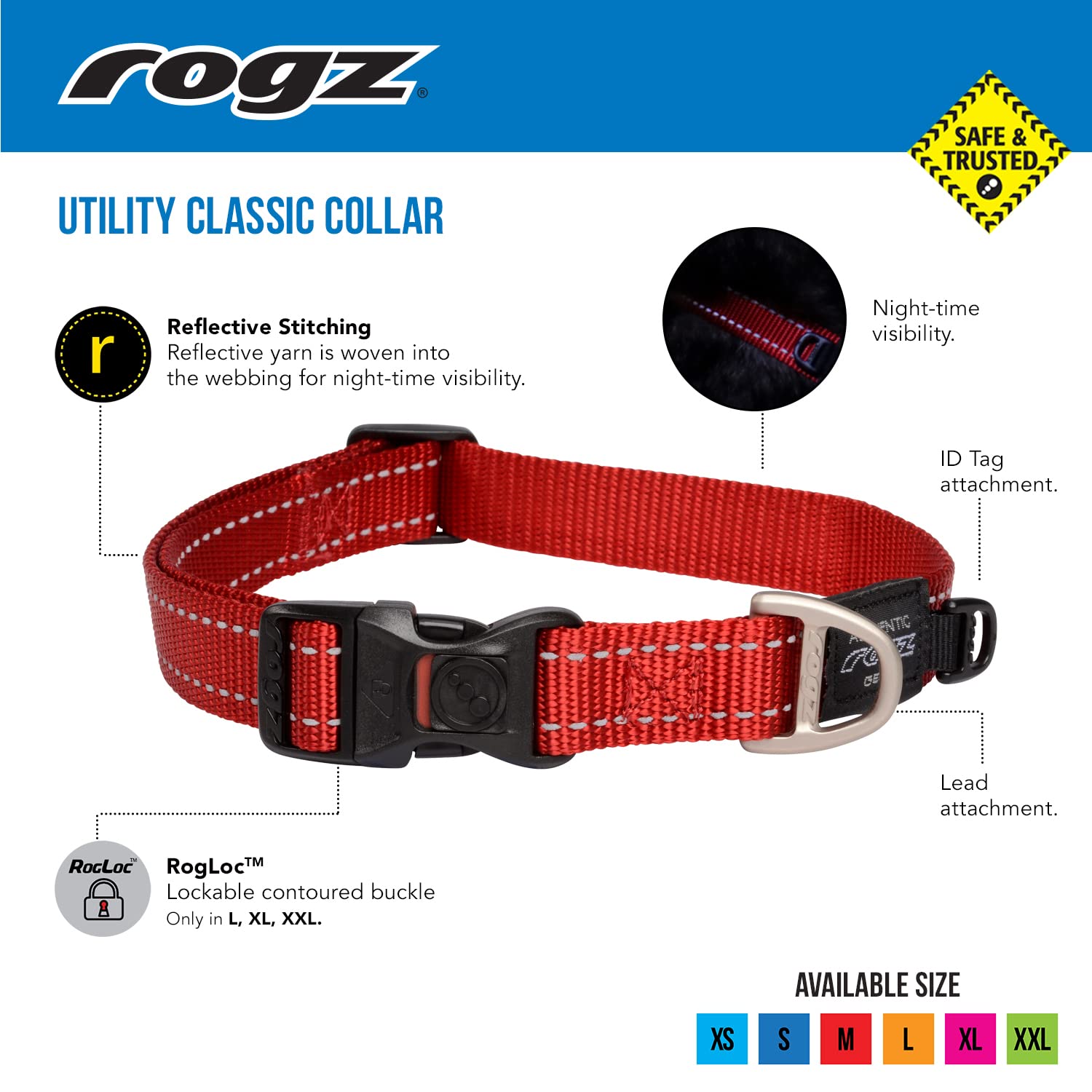 Reflective Dog Collar For Large Dogs, Adjustable From 13-22 Inches, Blue