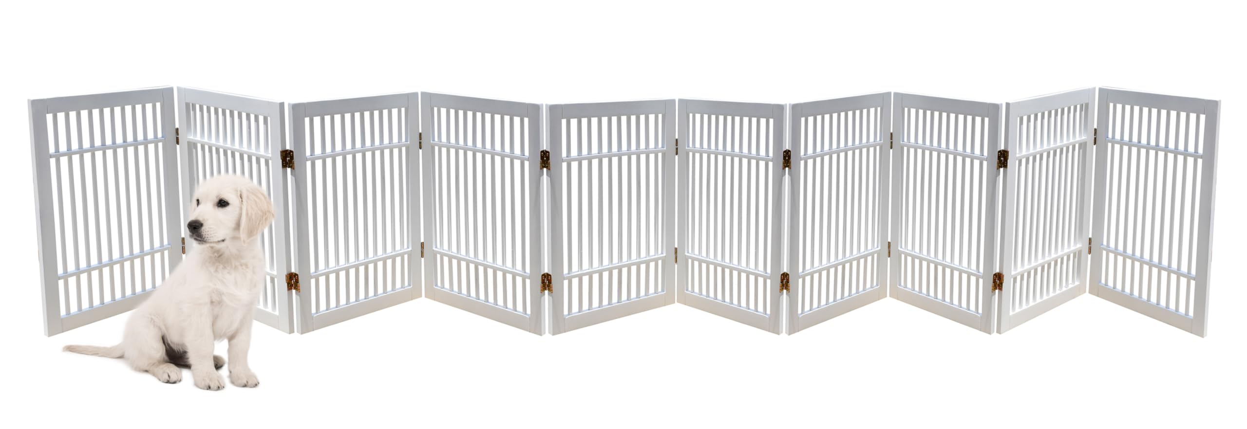 Pet Dog Gate Strong and Durable Freestanding Folding Acacia Hardwood Portable Wooden Fence Indoors or Outdoors by Urnporium (Whi