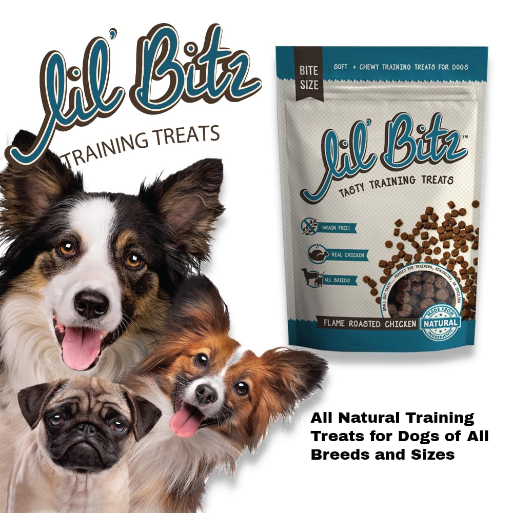Lil Bitz Flame Roasted Chicken Training Treats, Soft, Tasty, Grain-Free, Perfect for Training and Spoiling, Irresistible Aroma,