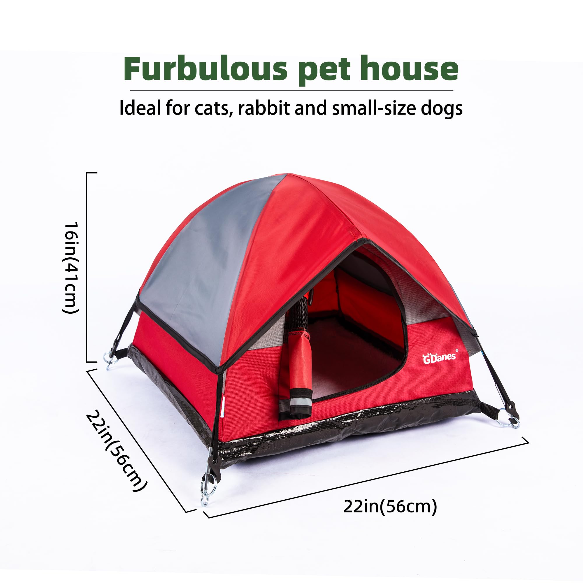 Gdanes Cat House Portable Indoor/Outdoor Red Cat Tent For Cats And Small Dogs With Soft Pad