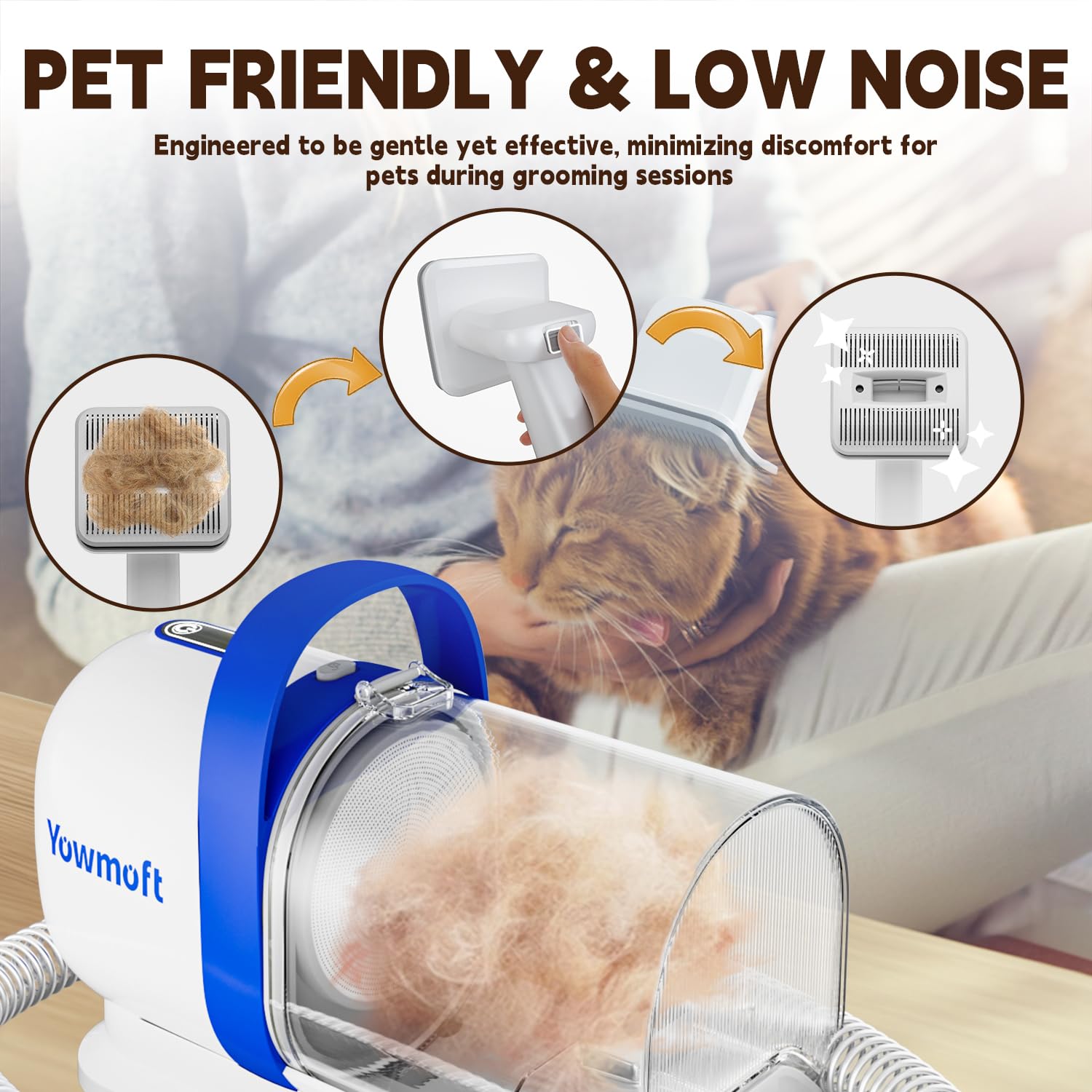 Yowmoft Dog Grooming Vacuum & Dog Grooming Kit, Dog Vacuum for Shedding Grooming with 2 L Capacity, Max 11 Kpa Dog Hair Vacuum w