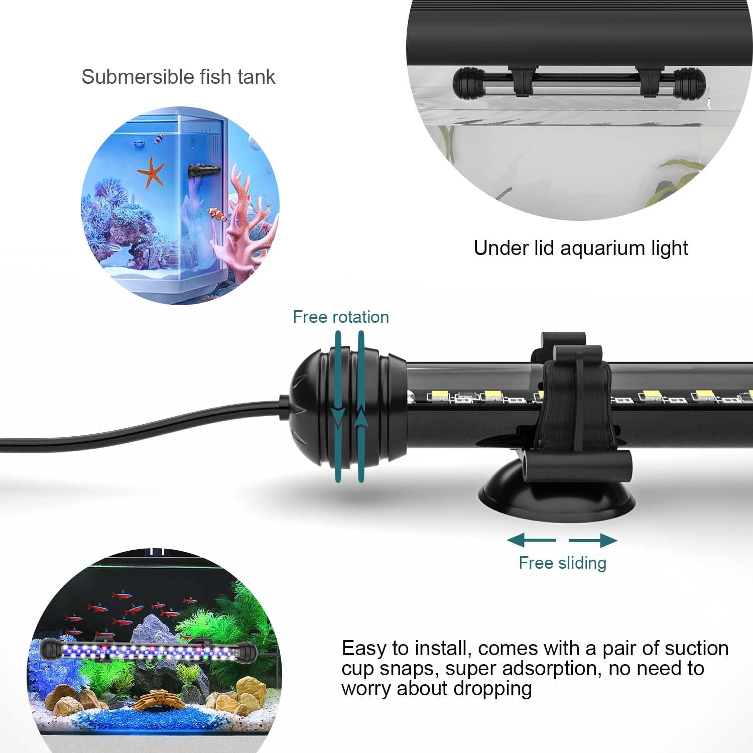 Seaoura Led Aquarium Light With Timer, Submersible Aquarium Lights For Fish Tank, Fish Tank Light With Auto On/Off, 3 Lighting Modes, Adjustable Brightness (7 Inch For 7.8-17Inch Planted Tank), 5W