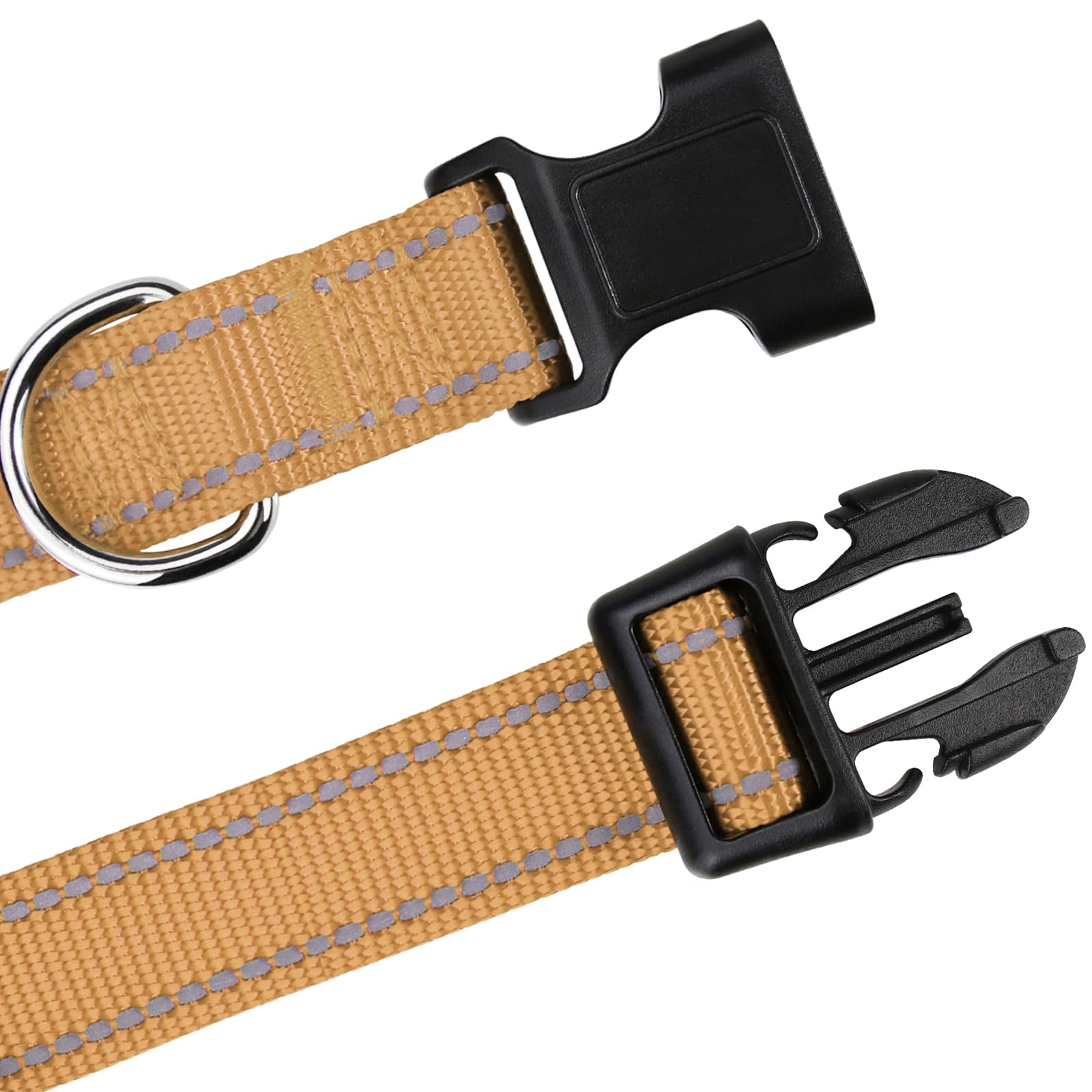 Tagme Reflective Nylon Dog Collars, Adjustable Classic Dog Collar With Quick Release Buckle For Large Dogs, Khaki, 1.0' Width