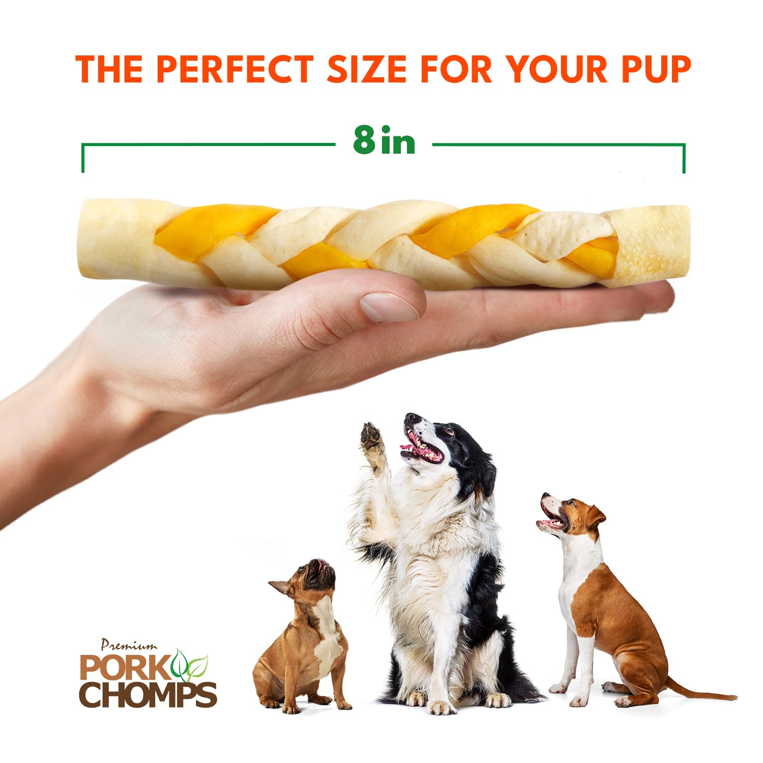 Pork Chomps Roasted Pork Skin Dog Chew, 8-inch Braid, Peanut Butter Flavor, 1 Count