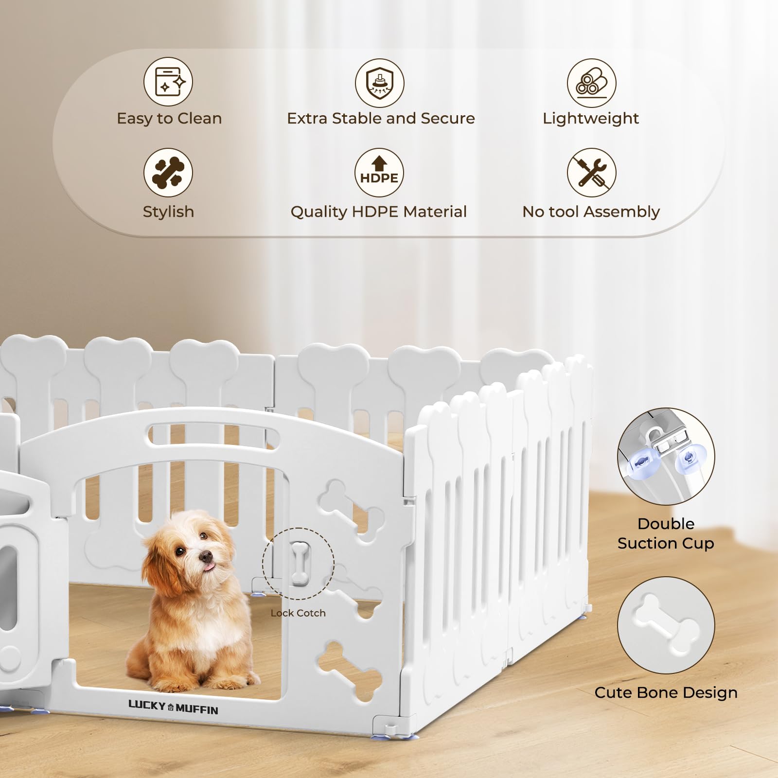 Lucky Muffin Dog Playpen With Door & Whelping Box, 8-Panel Lightweight Plastic Fence For Small To Medium Pets, Indoor/Outdoor Us