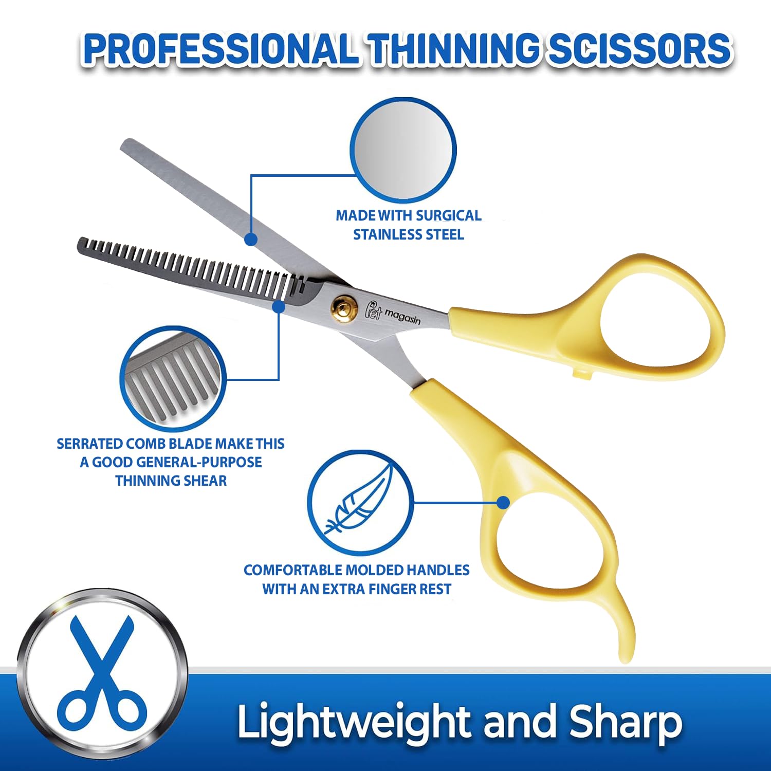 Pet Magasin Pet Thinning Shears - Professional Thinning Scissors With Toothed Blade - Yellow