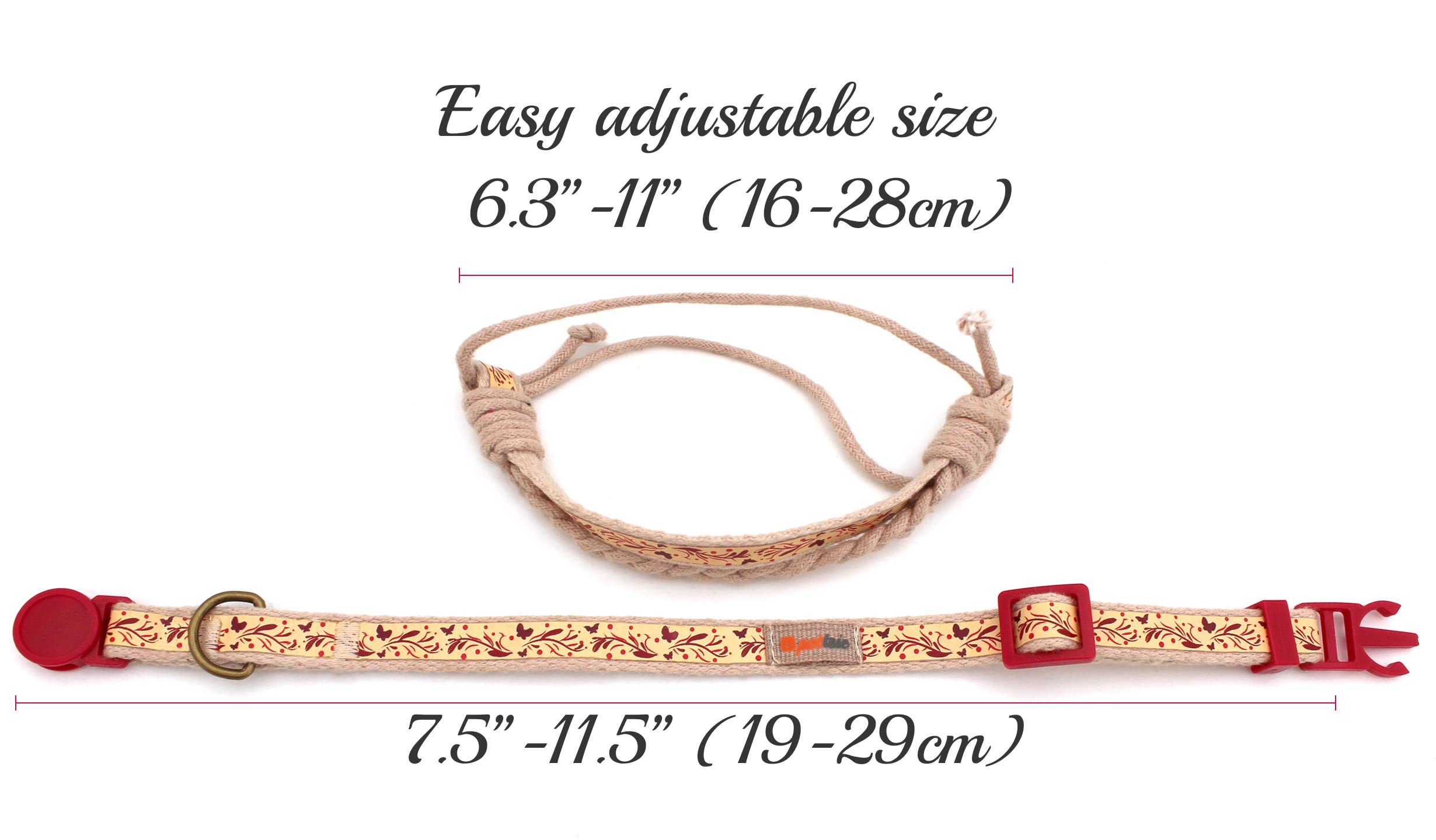 Pettsie Cat Collar Set, Breakaway Safe Buckle, Matching Friendship Bracelet, Pet-Friendly Carton Box For Kitty Lovers, Soft Cotton For Sensitive Skin, Easy Adjustable 7.5-11.5 Inches, Red