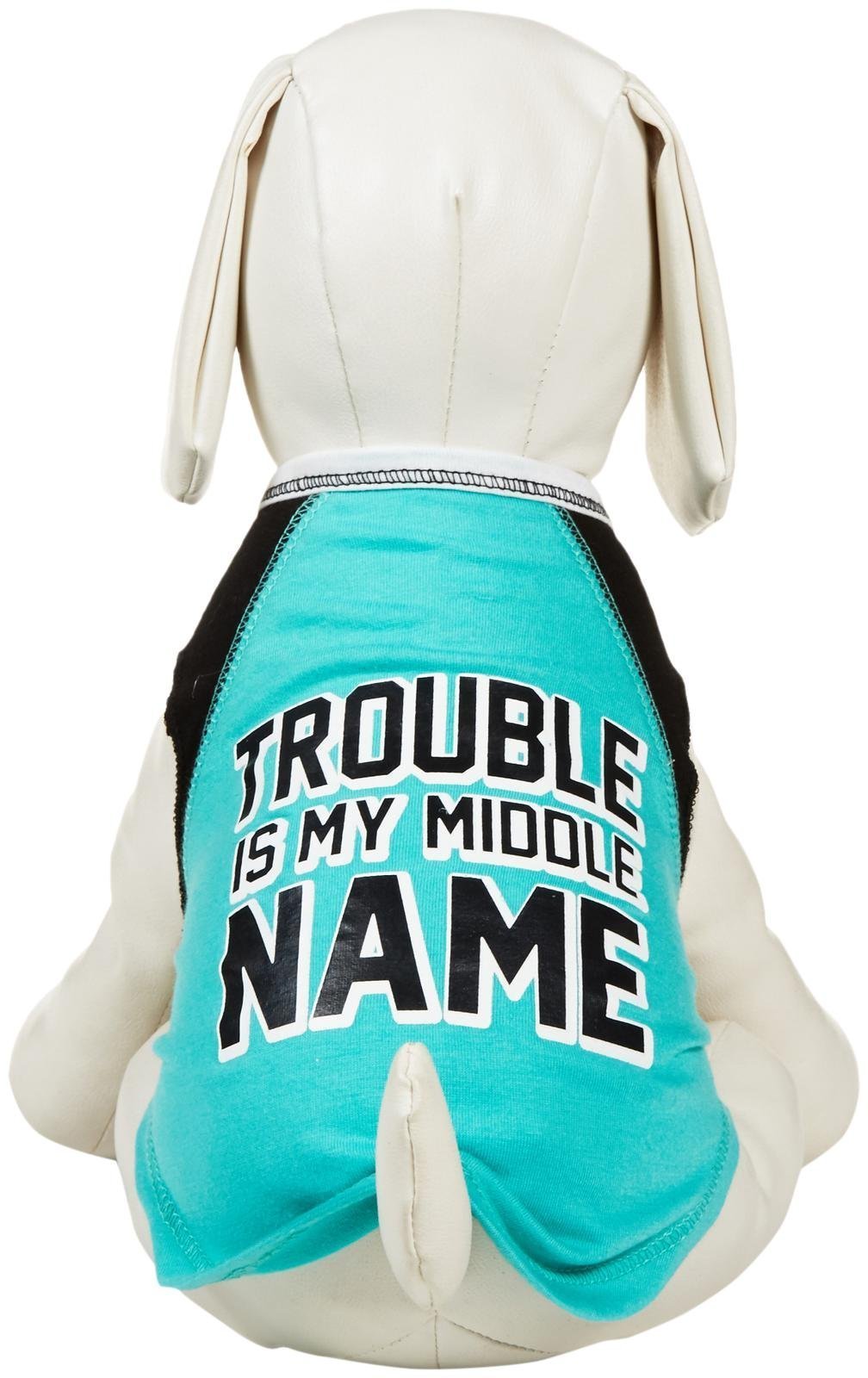 Simplydog Trouble Is My Middle Name Dog Tank - Teal - X-Small