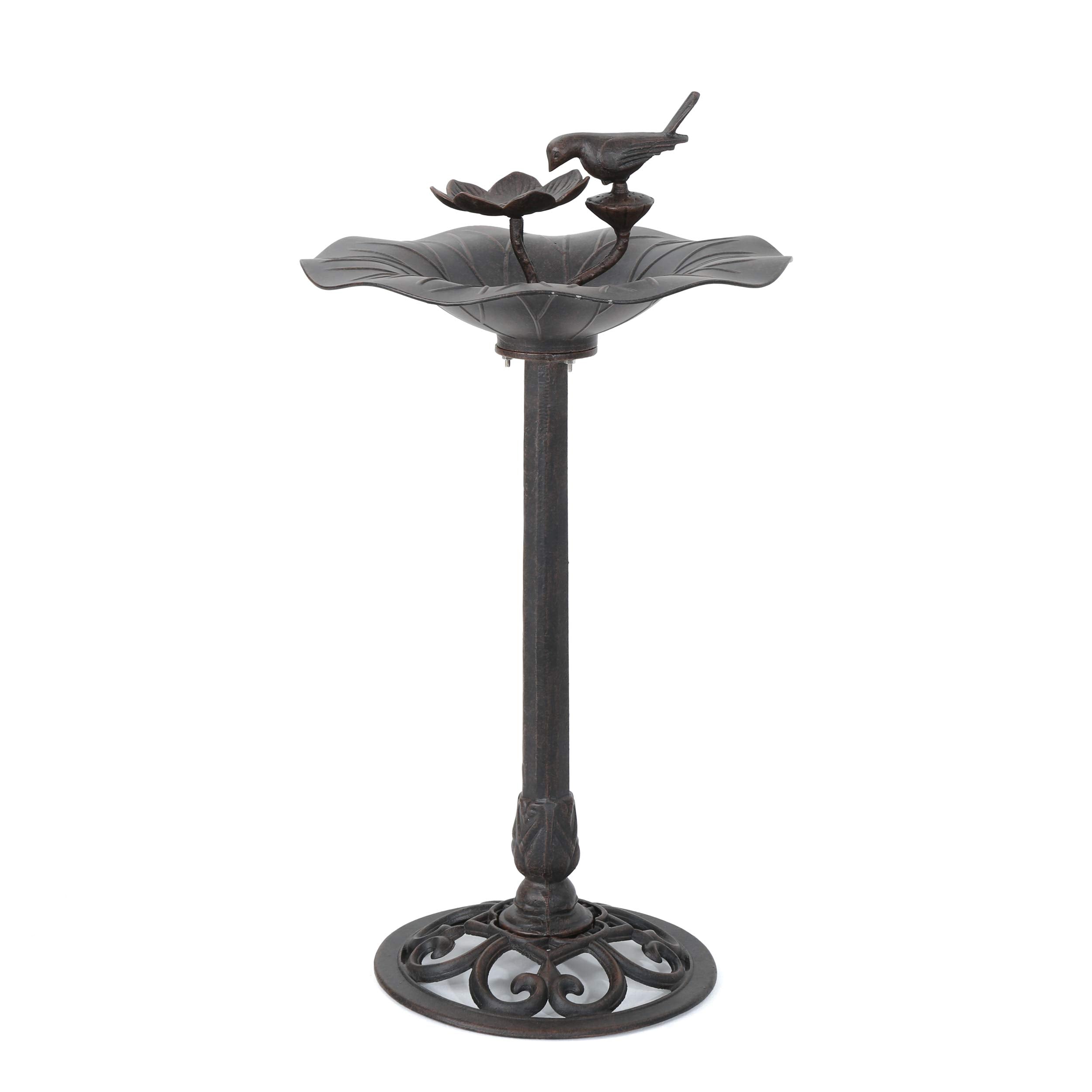 Christopher Knight Home Lancaster Outdoor Aluminum Top Bird Bath With Iron Base, Bronze