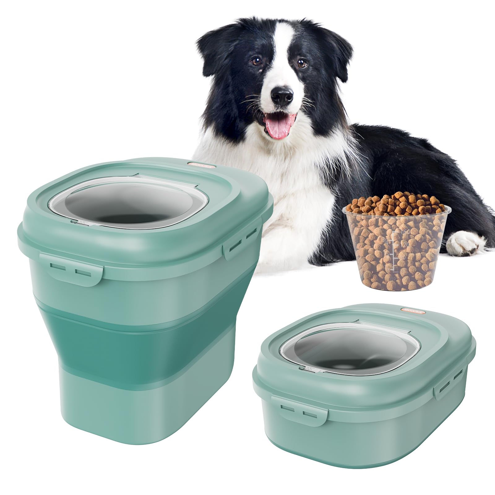 VEVOR Collapsible Dog Food Storage Container, Dispenser Bin with Attachable Casters, Airtight Lid Kitchen Rice Cereal Flour Bin,
