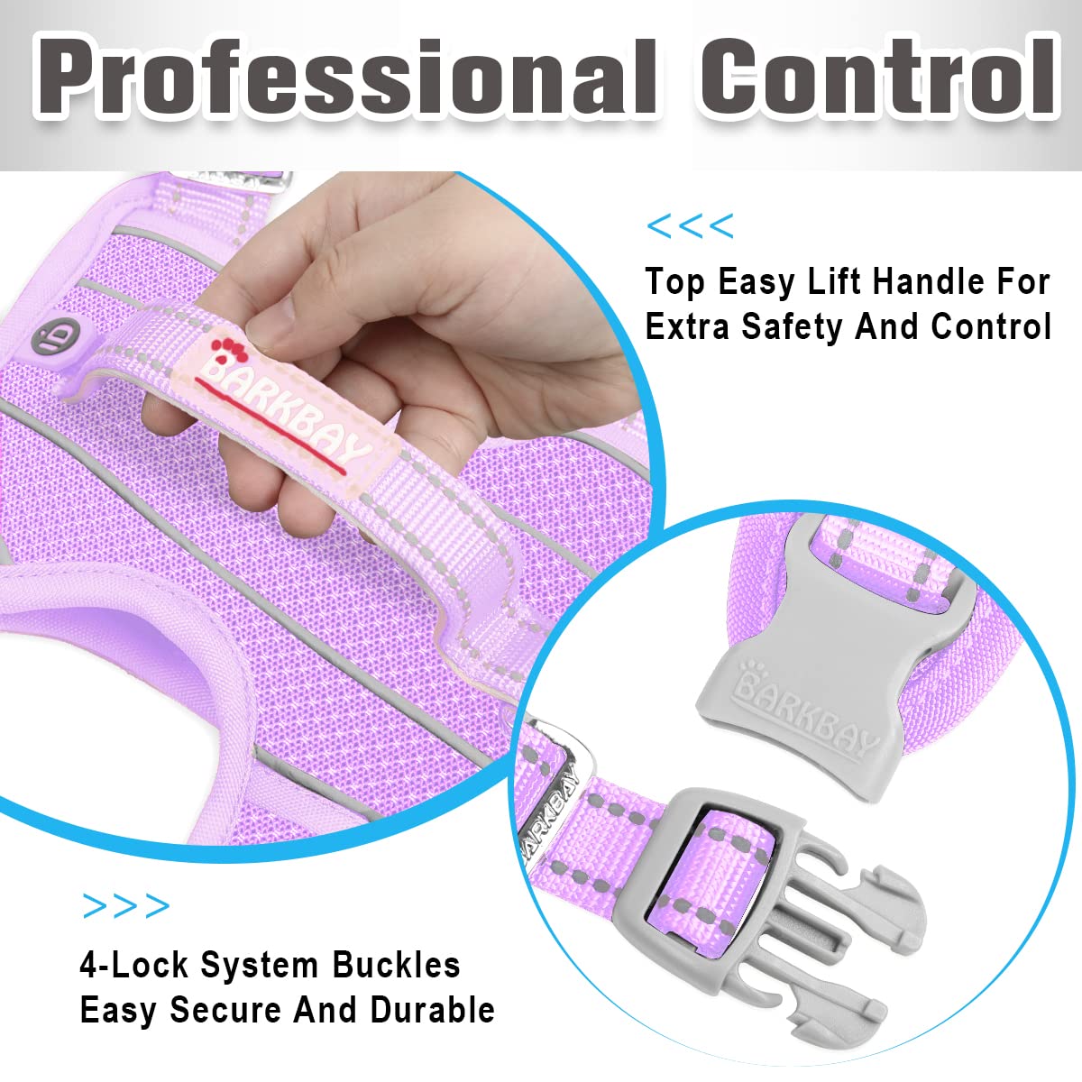 BARKBAY No Pull Dog Harness Front Clip Heavy Duty Reflective Easy Control Handle for Large Dog Walking with ID tag Pocket(Violet