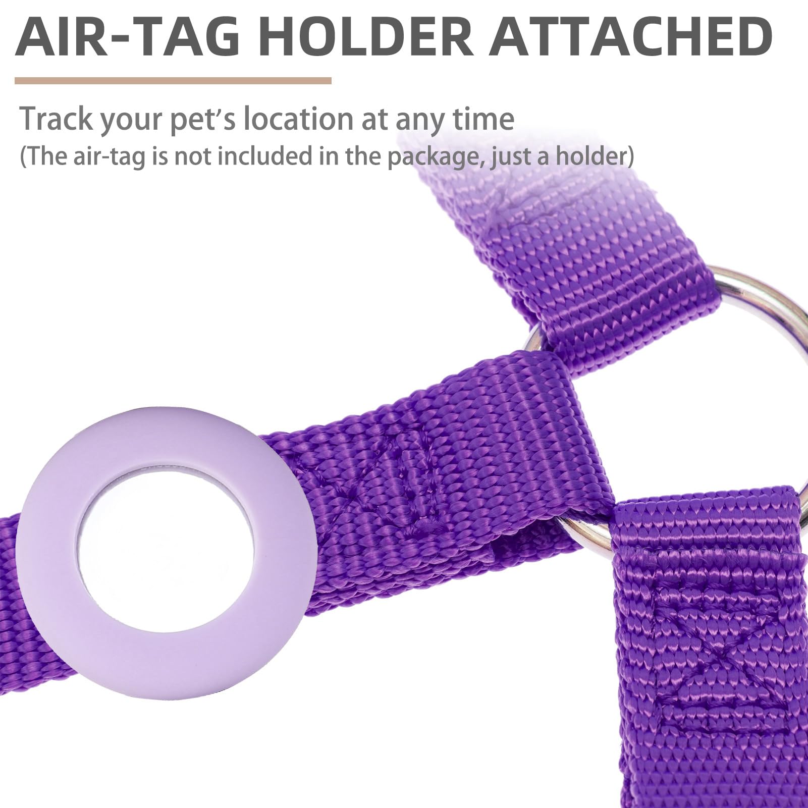 Pupteck No Pull Dog Harness Soft Adjustable Basic Nylon Step In Puppy Vest Outdoor Walking With Id Tag And A-Ir Tag Case, Purple
