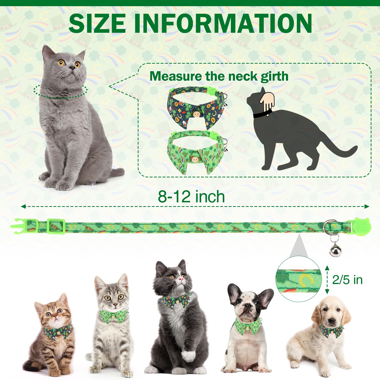 Dillybud St. Patrick'S Cat Collar Breakaway, Irish Clover Cat Collar With Bow, Green Shamrock Spring Cat Collars With Bells