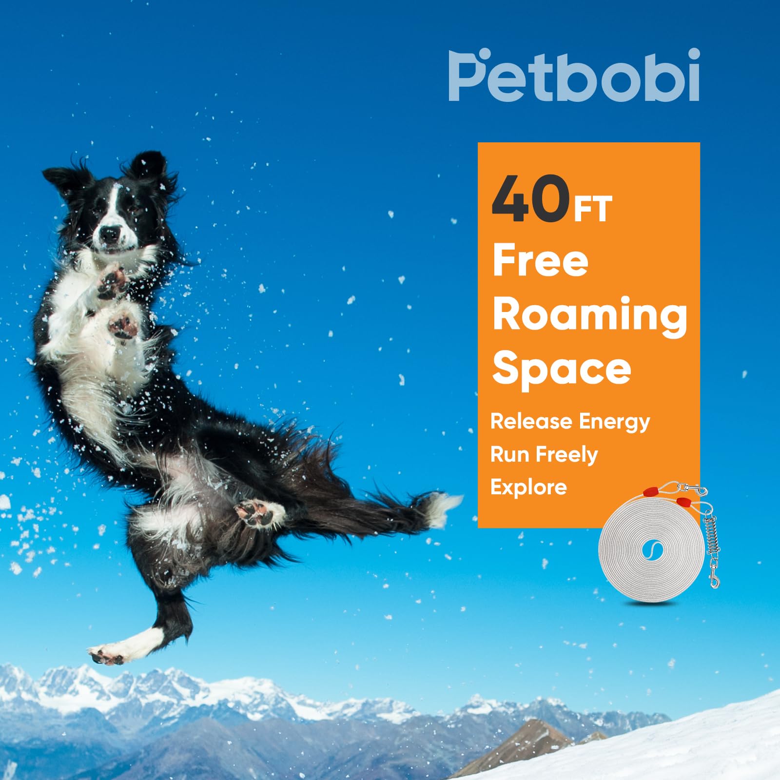 Petbobi Dog Tie-Out Cable 40Ft - Outdoor Leash 4Mm Metal Cable With Shock Absorbing Spring 360 Swivel Clips, Chain For Dogs Yard