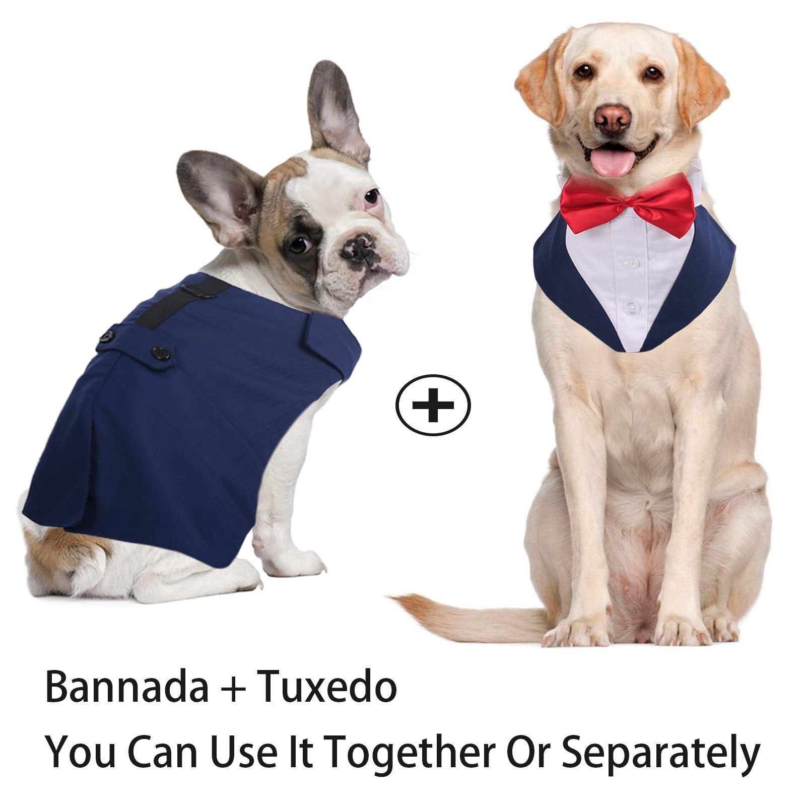 Idomik Dog Tuxedo Suit, Navy Blue, Polyester & Cotton, For Small To 2Xl Dogs, Formal Vest With Detachable Bow Ties & Bandana Sca