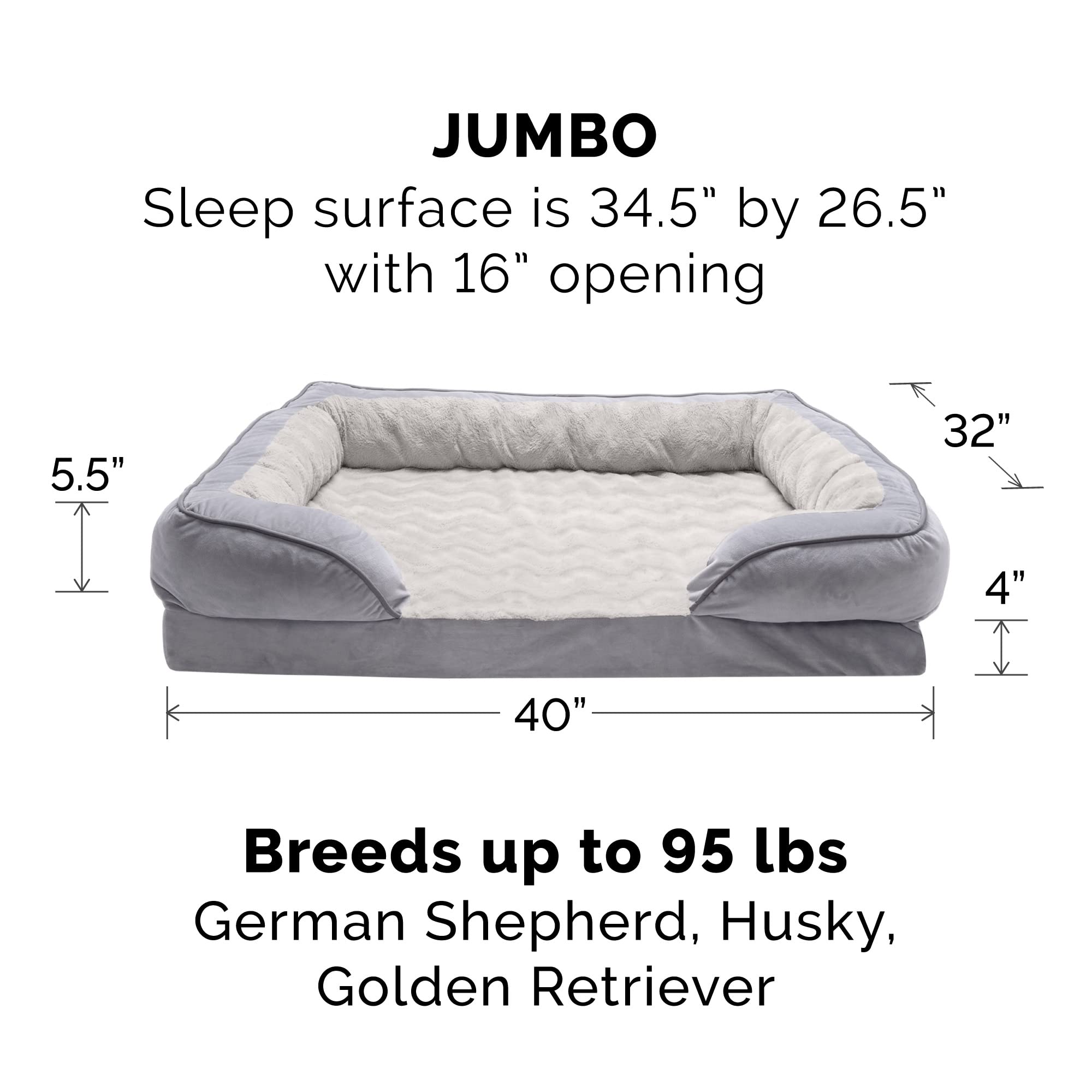 Furhaven Replacement Dog Bed Cover Perfect Comfort Plush & Velvet Waves Sofa-Style, Machine Washable - Granite Gray, Jumbo (X-La