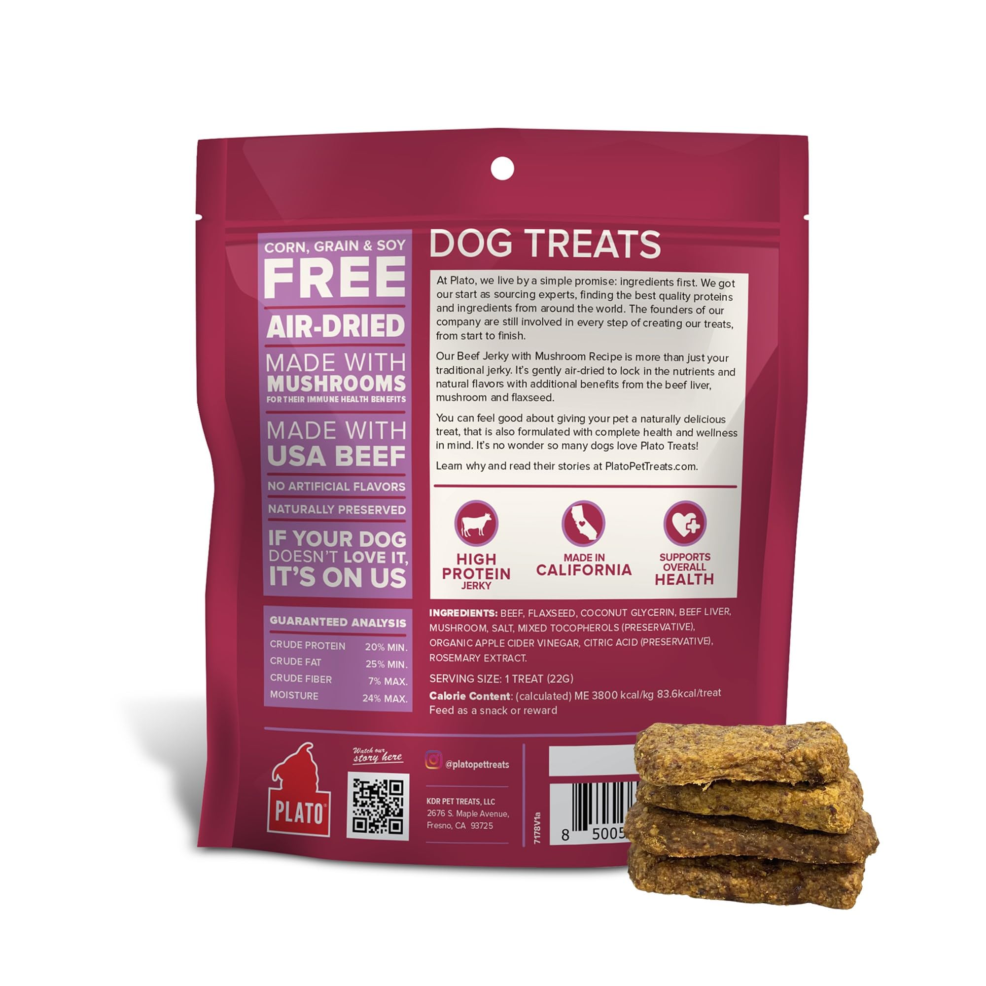 PLATO Pet Treats Jerky Dog Treats - Air-Dried Jerky for Dogs - Delicious, Real Meat Dog Treats - Grain Free - Supports Healthy D