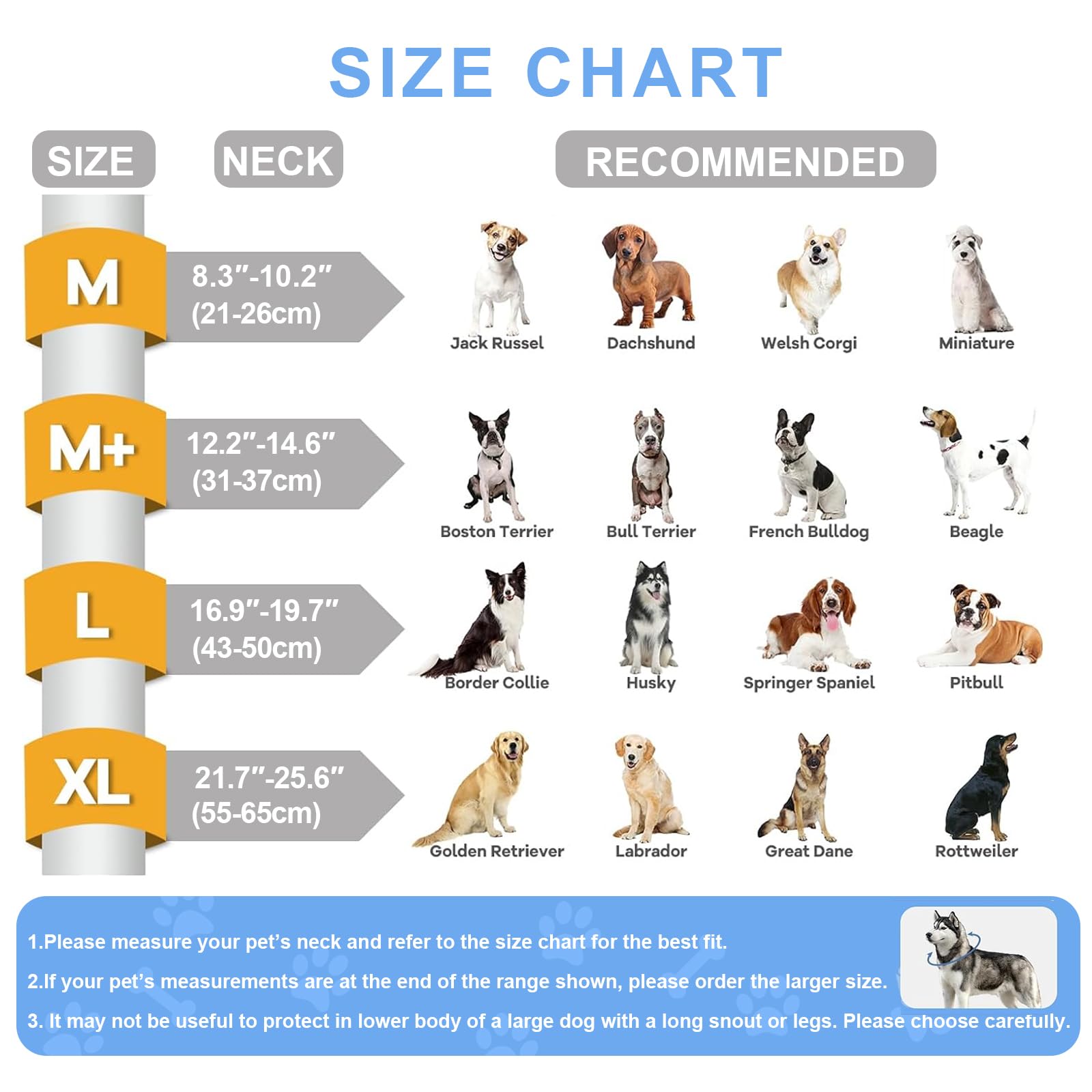 Inflatable Dog Cone Collar, Soft Dog Cone After Surgery, for M M+ L XL Dogs, with Detachable Anti Licking Shield and Inflator, 2