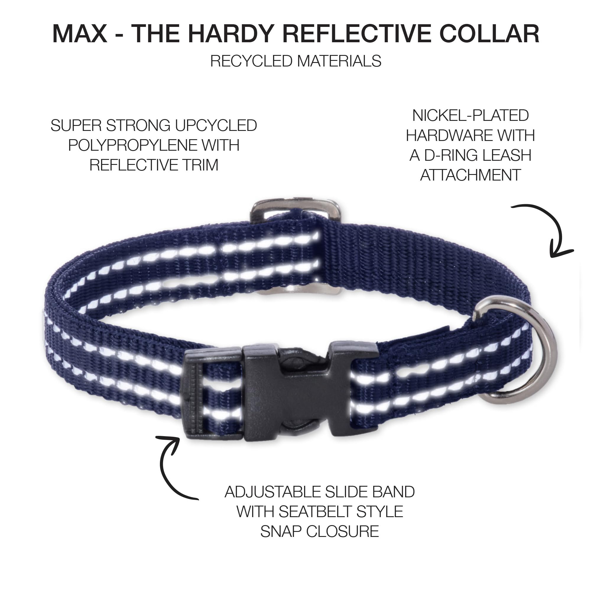 Pet Passion Adjustable Reflective Dog Pet Collar For Small, Medium And Large Dogs, Navy, X-Small