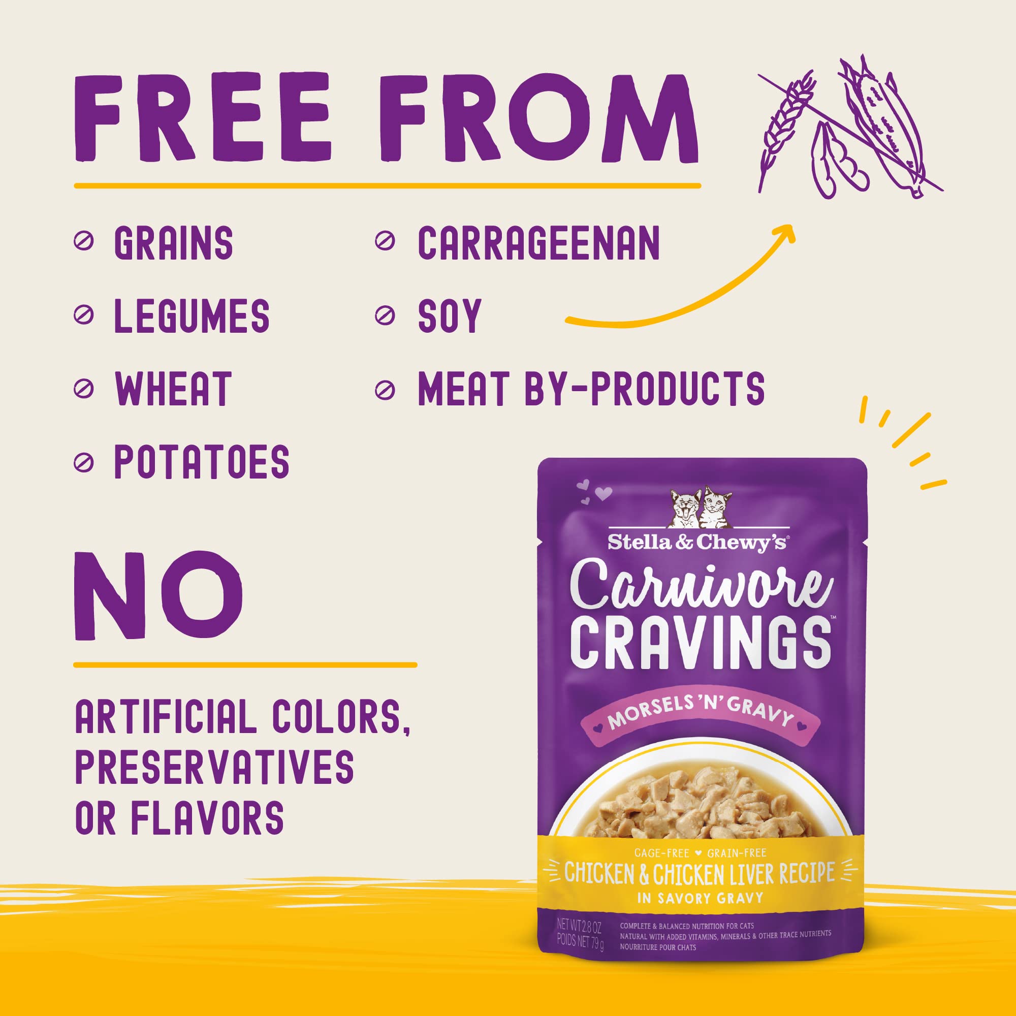 Stella & Chewys Carnivore Cravings Morsels & Gravy Chicken & Chicken Liver Recipe Wet Cat Food Pouches - (2.8 Ounce Cans, Case o