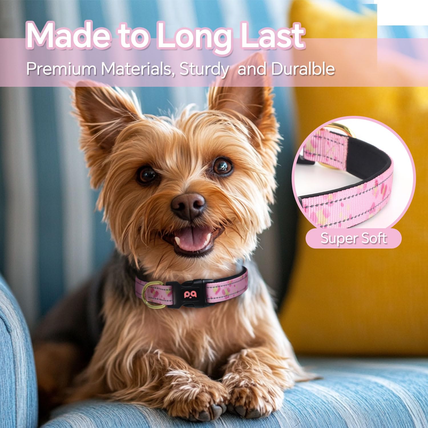 Qqpets Reflective Dog Collar With Soft Neoprene Padded Breathable Nylon Pet Collar Adjustable For Small Medium Large Dogs