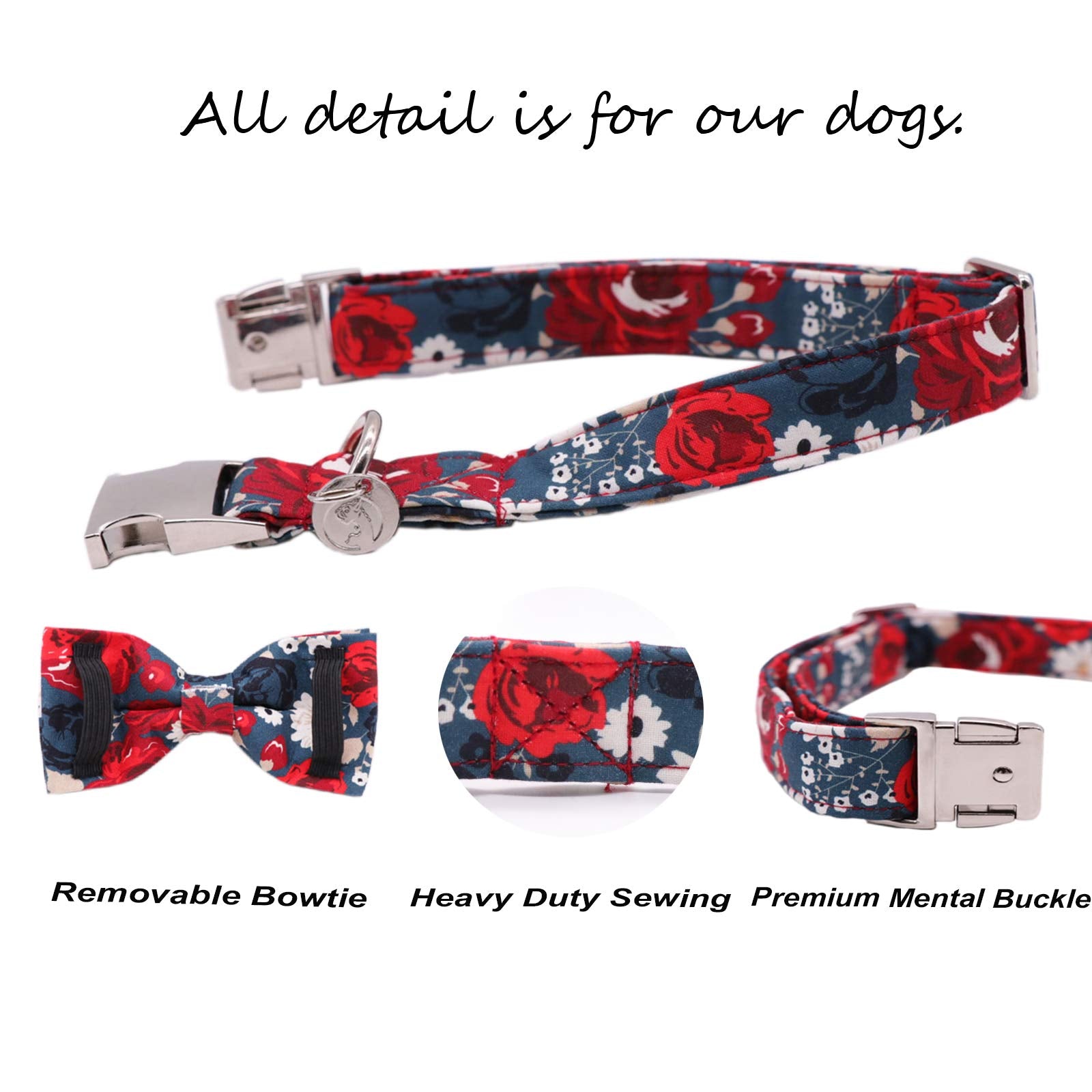 Dogwong Cotton Summer Dog Collars, Floral Dog Collar, Adjustable Heavy Duty Girl Dog Collar With Bow For Small Medium Large Dogs