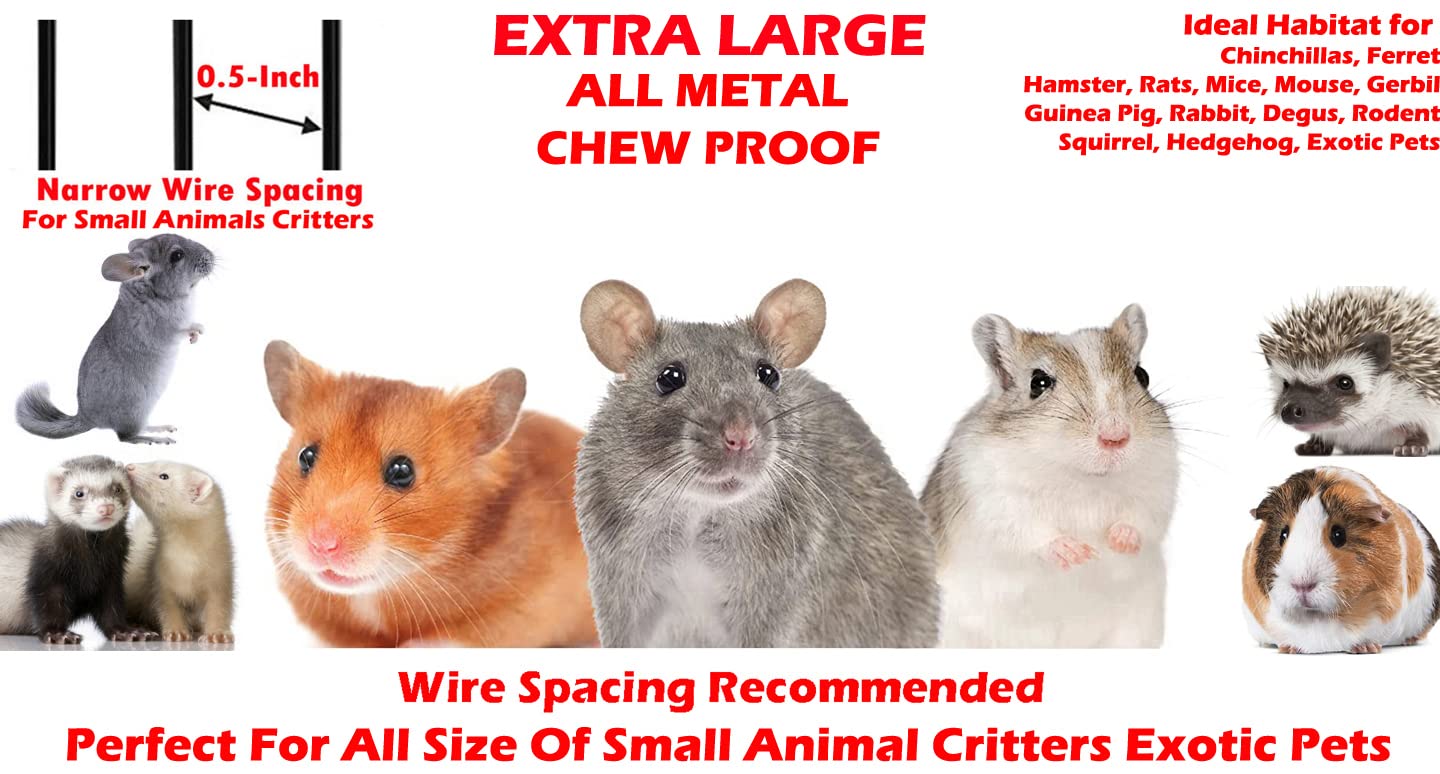 Extra Large Double Stackable Wrought Iron Chew-Proof Ferret Chinchilla Sugar Glider Small Animal Cage With Washable Tray And Rem