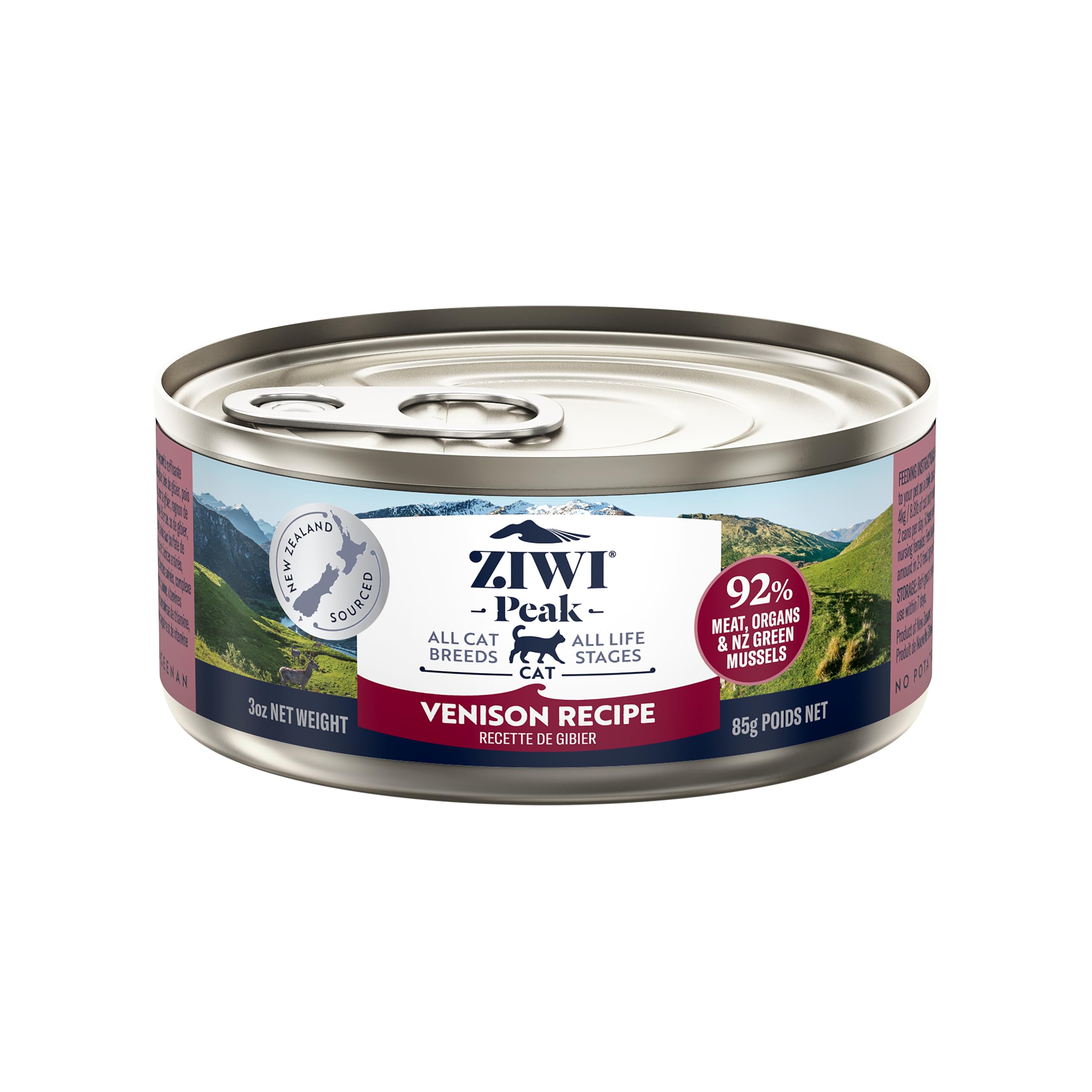 ZIWI Peak Canned Wet Cat Food - All Natural, High Protein, Grain Free, Limited Ingredient, with Superfoods (Venison, Case of 24,