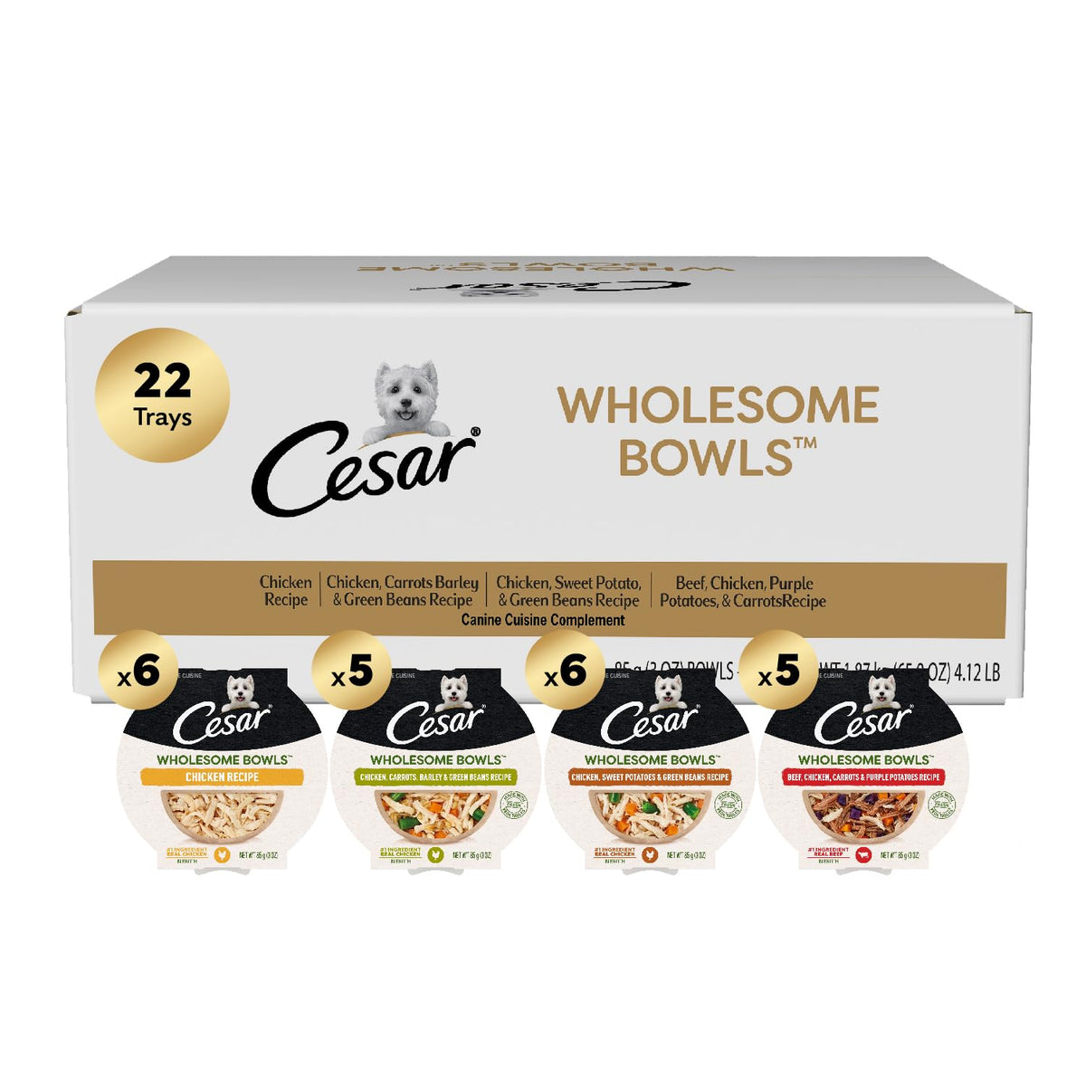 Cesar Wholesome Bowls Adult Soft Wet Dog Food Variety Pack, (22) 3 Oz. Bowls