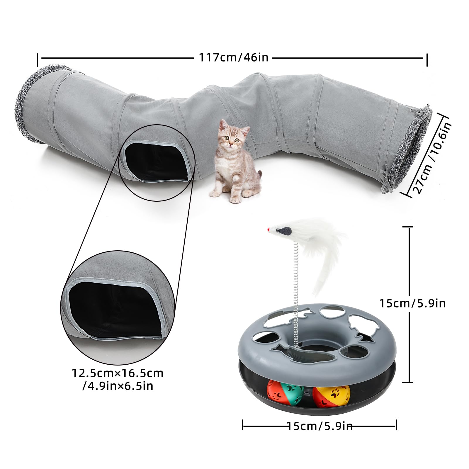 TSEB4TEP Cat Tunnel, Indoor Cat Toy, Roller Track Cat Toy, Collapsible S-Shaped Play Tube, 10.5 Inch Diameter Maze Cat House for