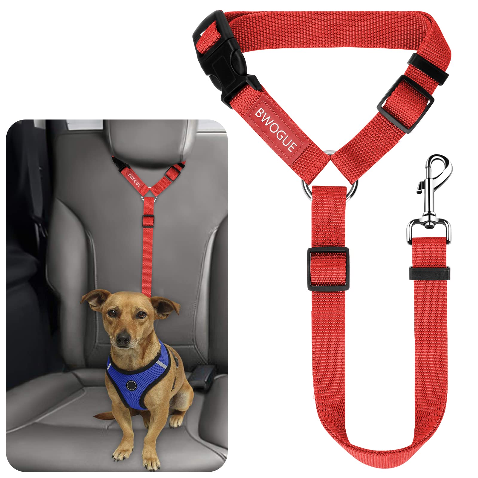Bwogue Pet Dog Cat Seat Belts, Car Headrest Restraint Adjustable Safety Leads Vehicle Seatbelt Harness