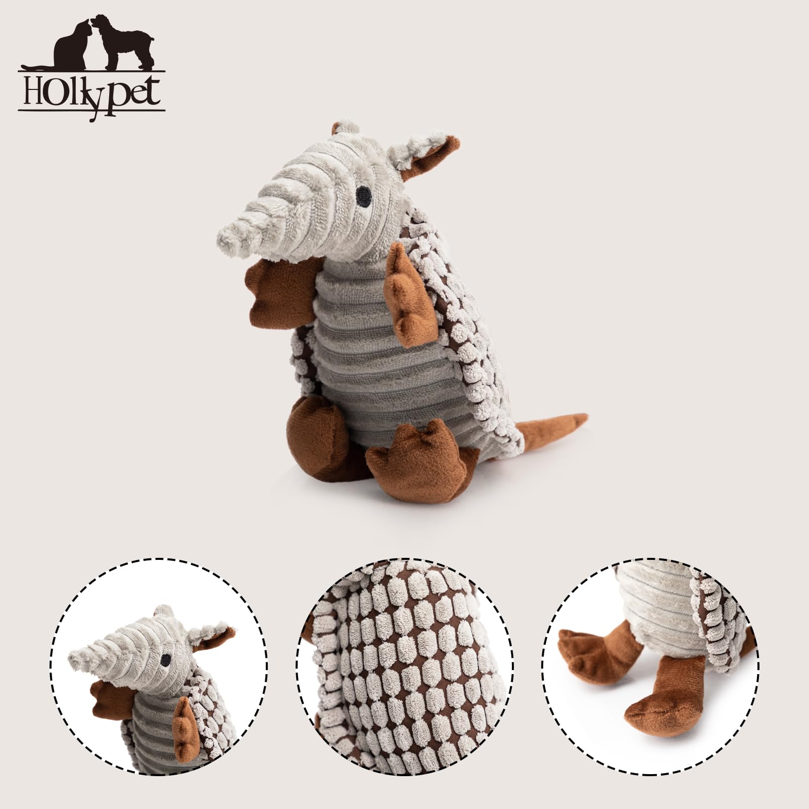 Hollypet Dog Toys, Plush Dog Toys, Squeaky Dog Toys, Stuffed Toys for Small Medium Large All Breed Sizes Dogs, Big Armadillo Ani