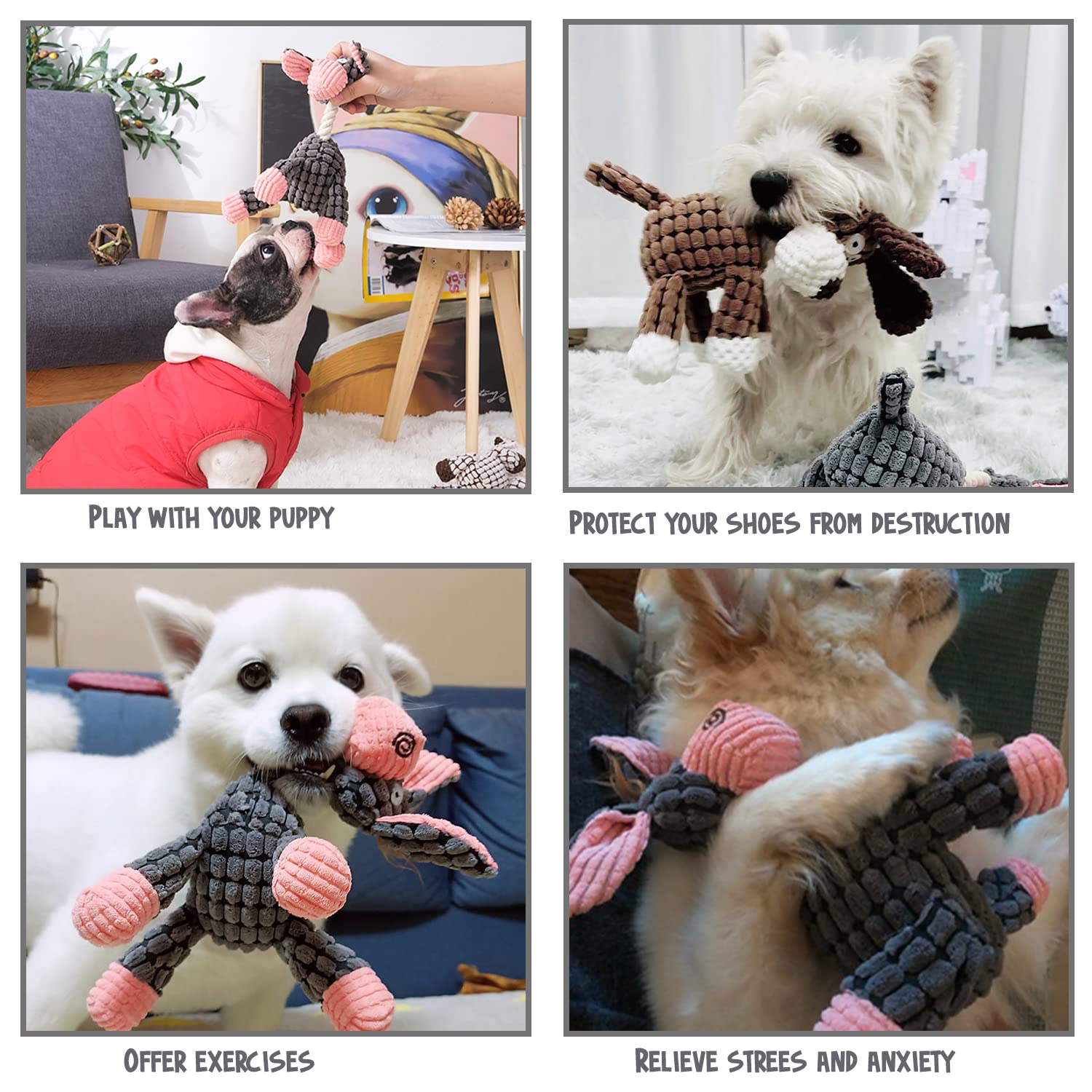 Zagrine Squeaky Plush Dog Toys Pack For Puppy, 3 Pack Stuffed Animal Plush Chew Toys With Squeakers, Cute Soft Dog Toys For Teet
