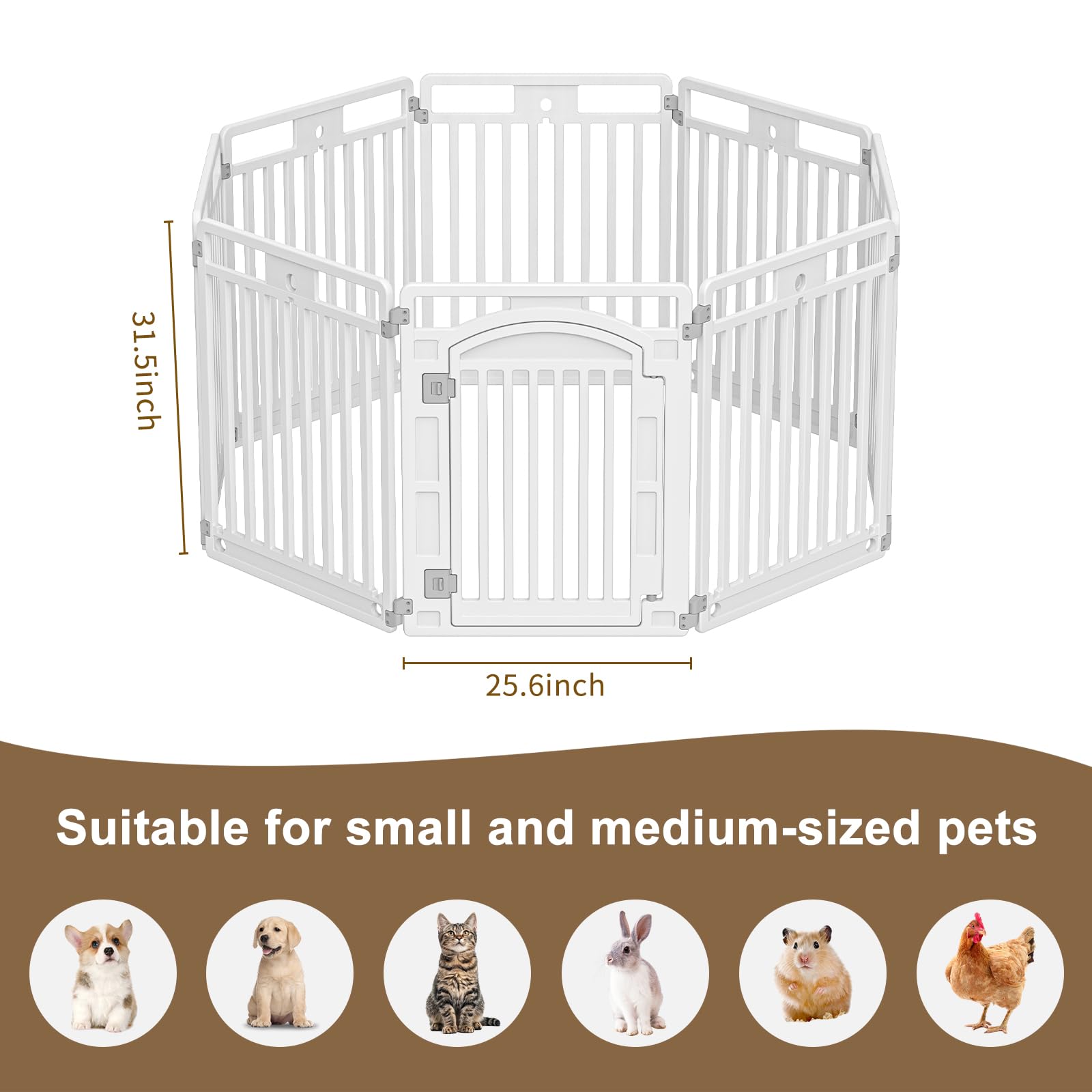 GumiSeao Pet Playpen - Foldable 8-Panel Dog Playpen for Small Dogs, Easy Assembly, Indoor/Outdoor, White, Model Seao-PPW-8