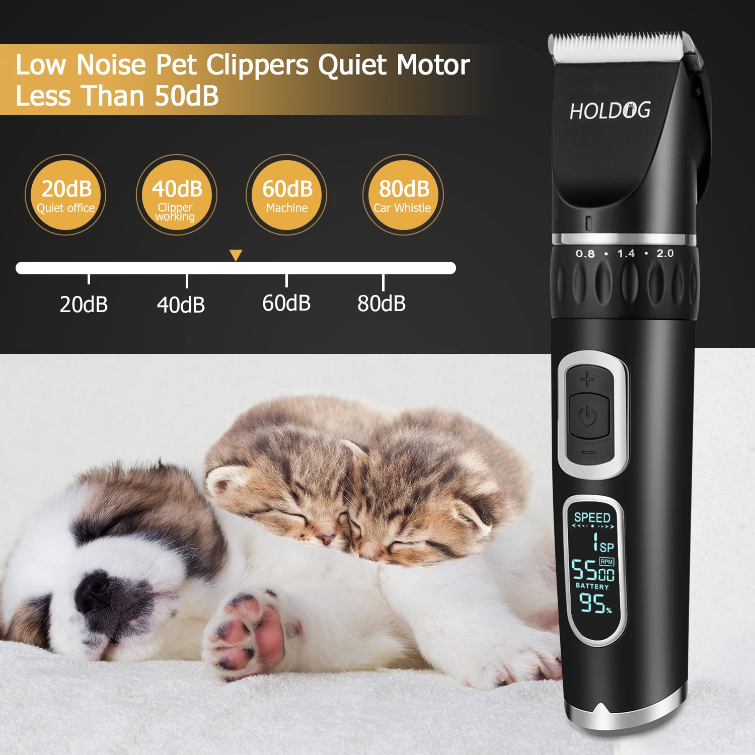 Dog Clippers Professional Heavy Duty Dog Grooming Clipper 3-Speed Low Noise High Power Rechargeable Cordless Pet Grooming Tools