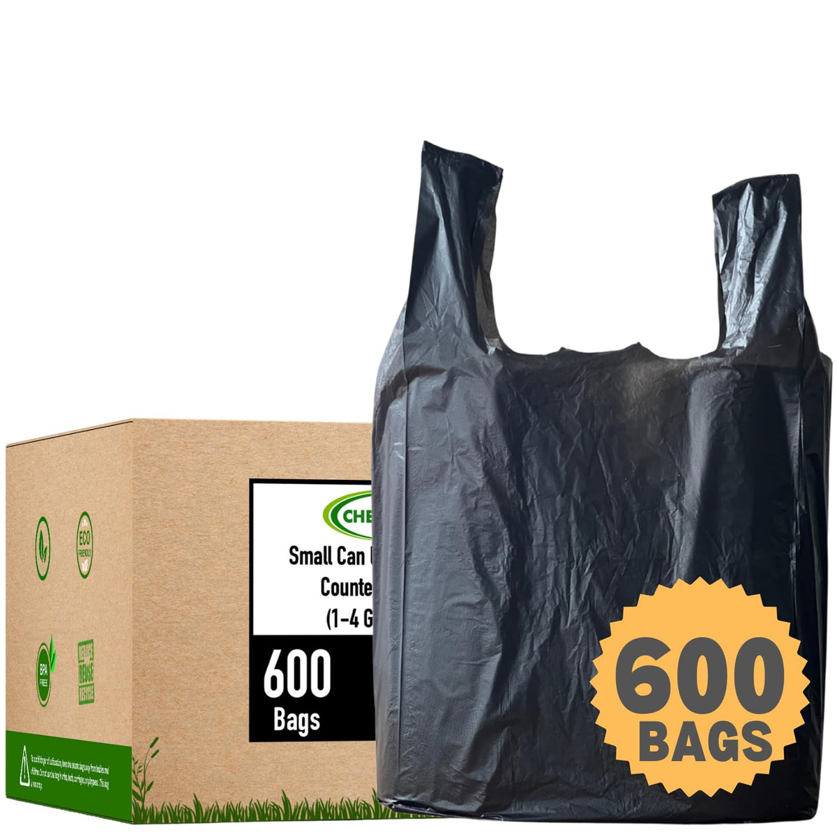 T-shirt Biodegradable Black Plastic Bag (600 ct.) Small Can Liners Thank You Grocery Shooping Size Doggy Poop Bags Compatible wi