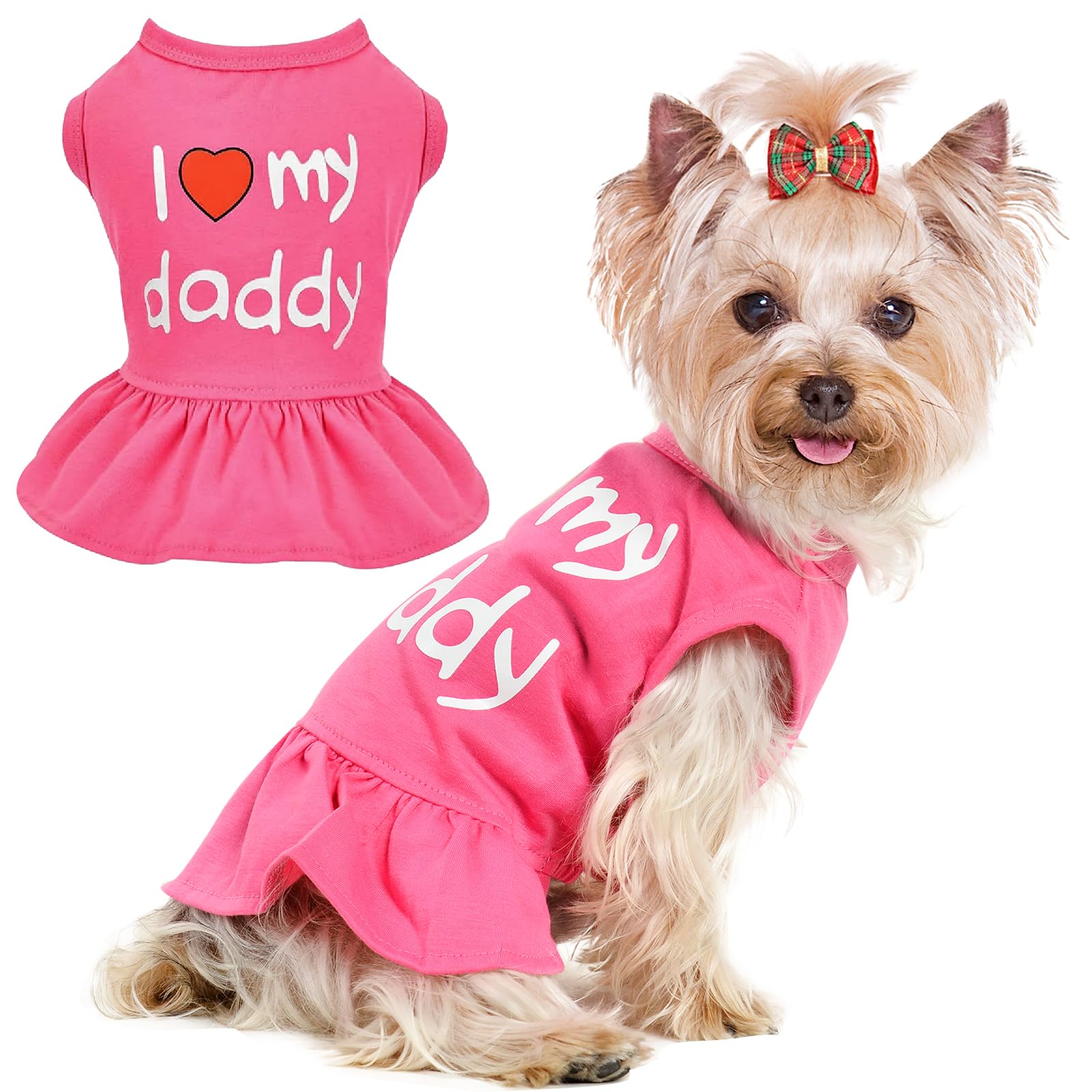 Dog Dress, Pet Clothes For Small Dogs Girl Cute I Love My Mom/Dad Pink Puppy Dresses Breathable Pet Spring Summer Clothes Puppy 