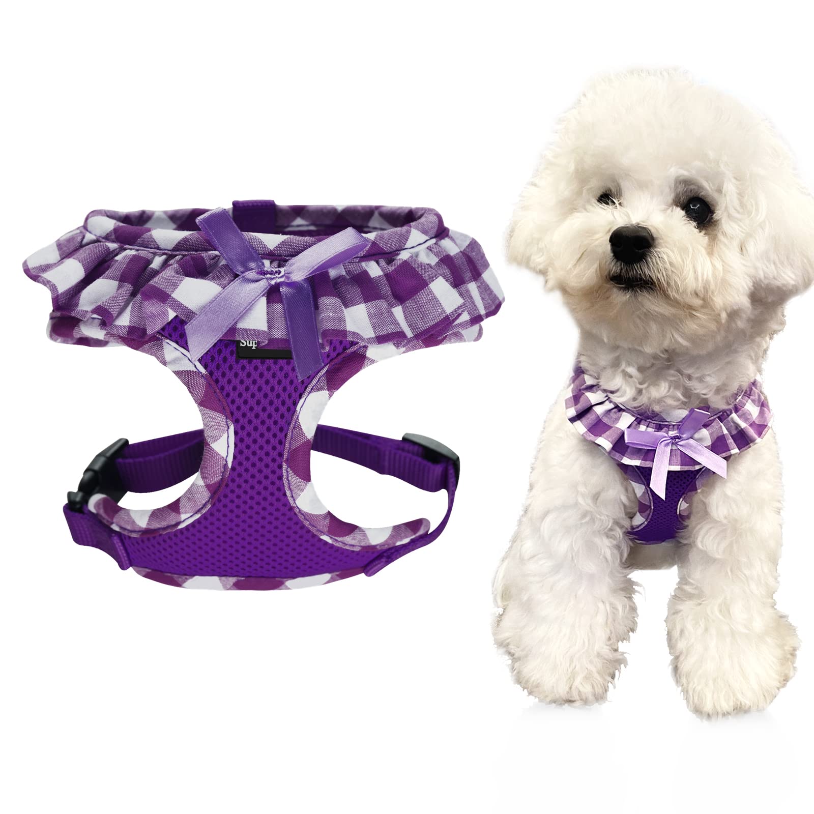 Superbuddy Upgraded Soft Mesh Dog Harness, Super Breathable Lightweight Pet Harnesses For Puppy Dogs Outdoor Walking, Purple Dog